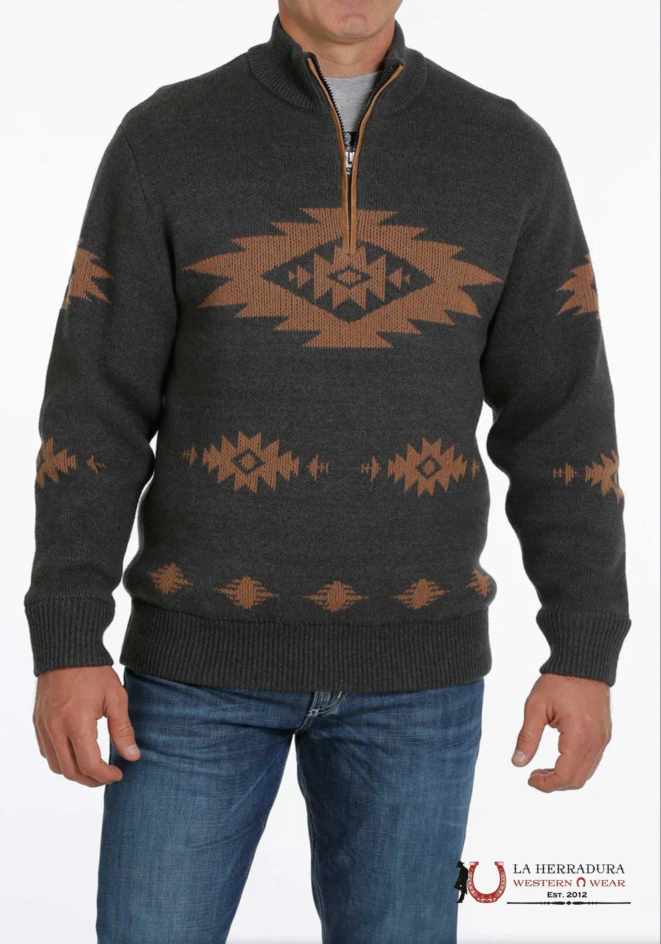 Men’s Cinch Pullover Grey/Tan Sweater MWK156001 ROPA HOMBRES
