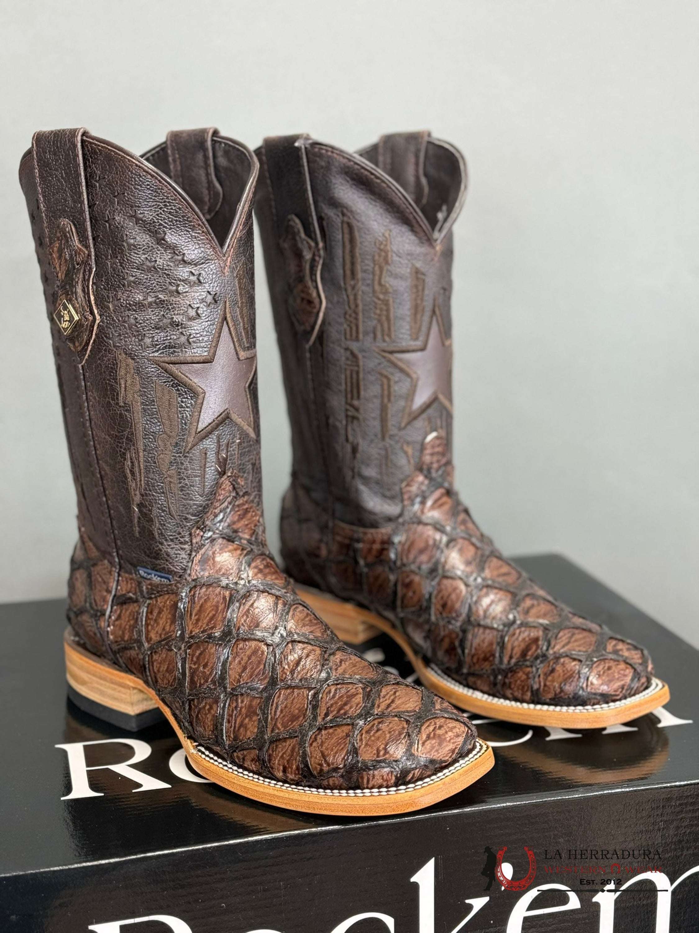 Mens Clon Pirarucu Brown Brilloso Boot Botas Hombres