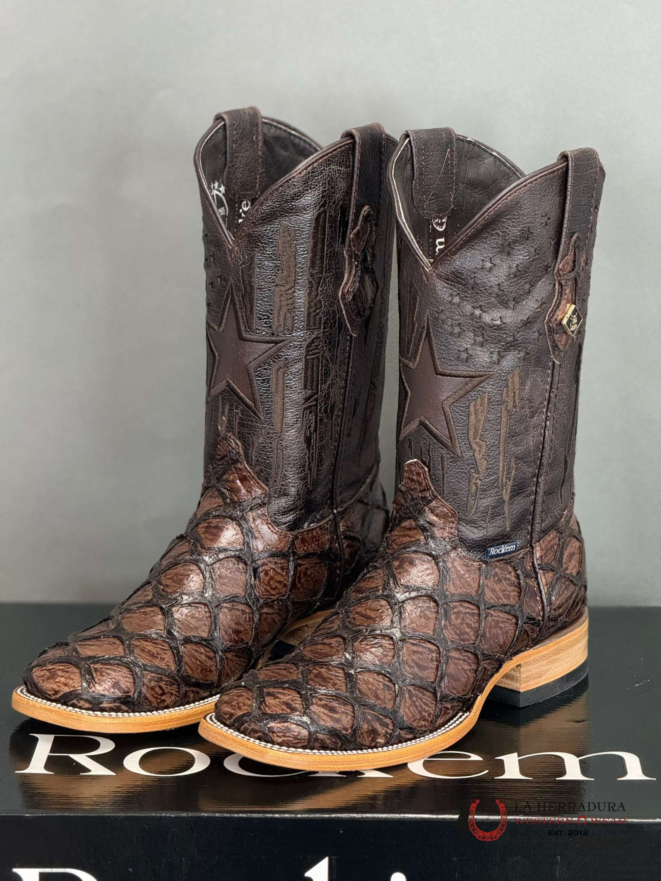 Mens Clon Pirarucu Brown Brilloso Boot Botas Hombres