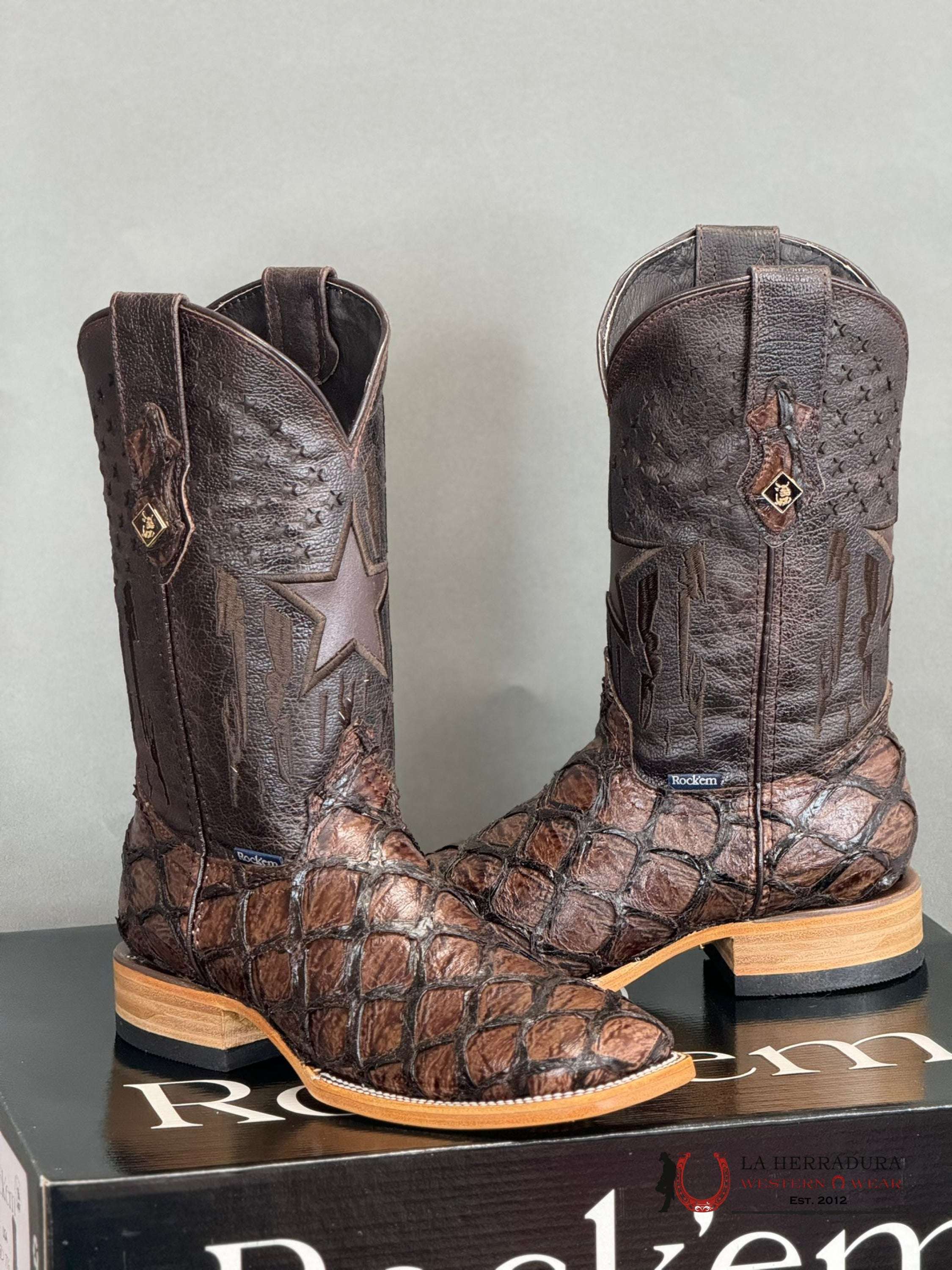 Mens Clon Pirarucu Brown Brilloso Boot Botas Hombres