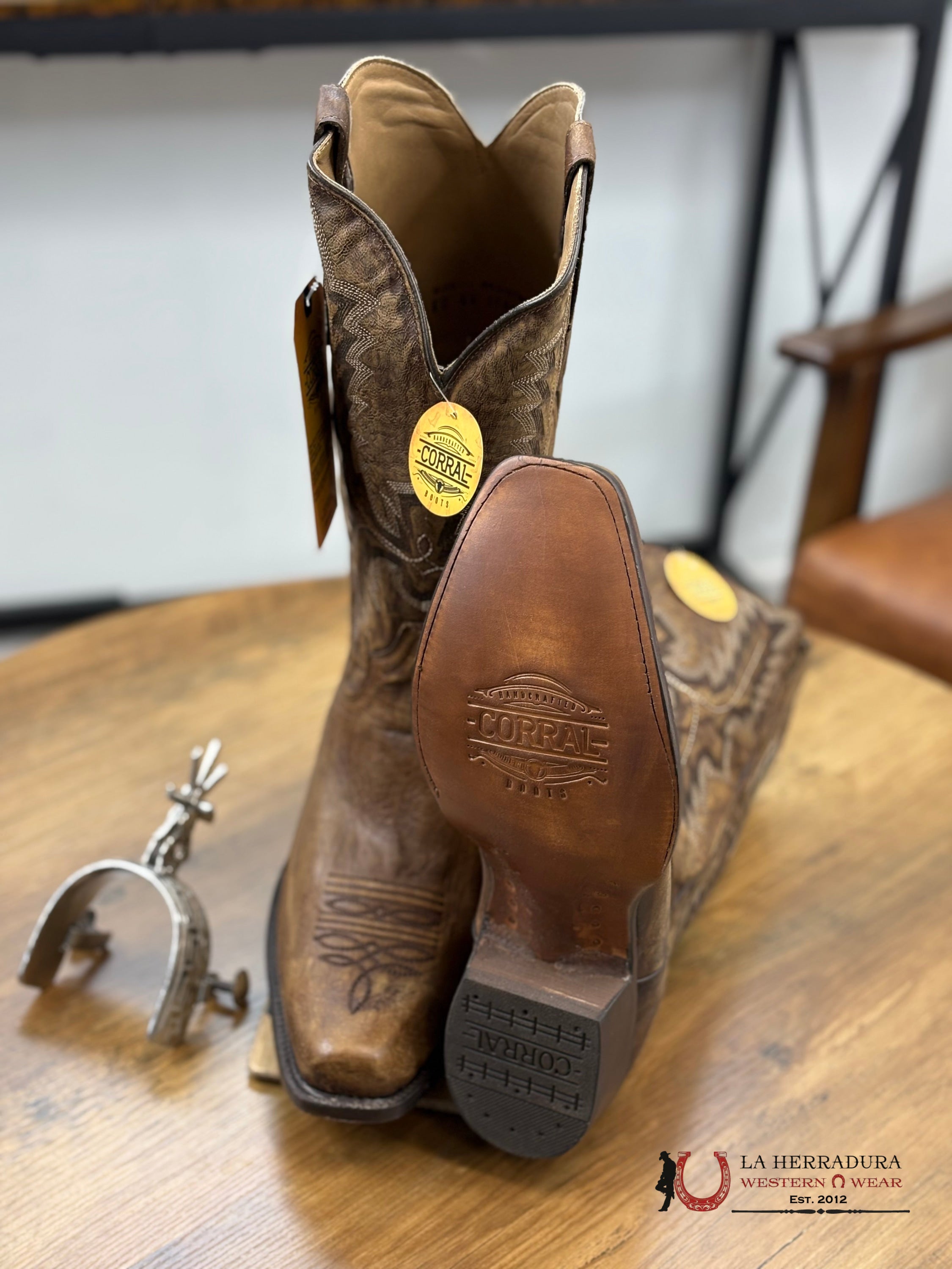 Corral Mens Brown Embroidery Narrow Sq Toe Botas Hombres