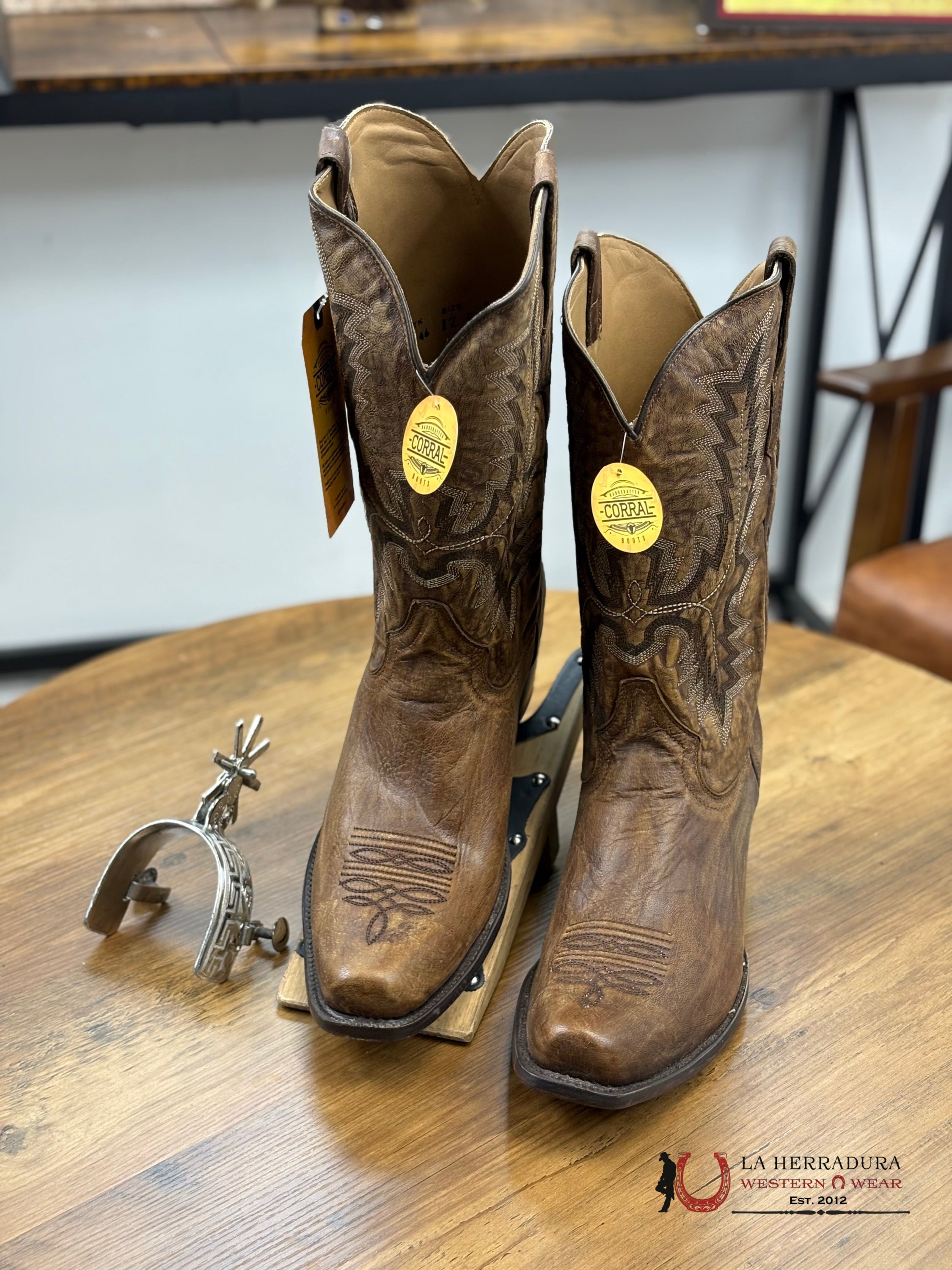 Corral Mens Brown Embroidery Narrow Sq Toe Botas Hombres