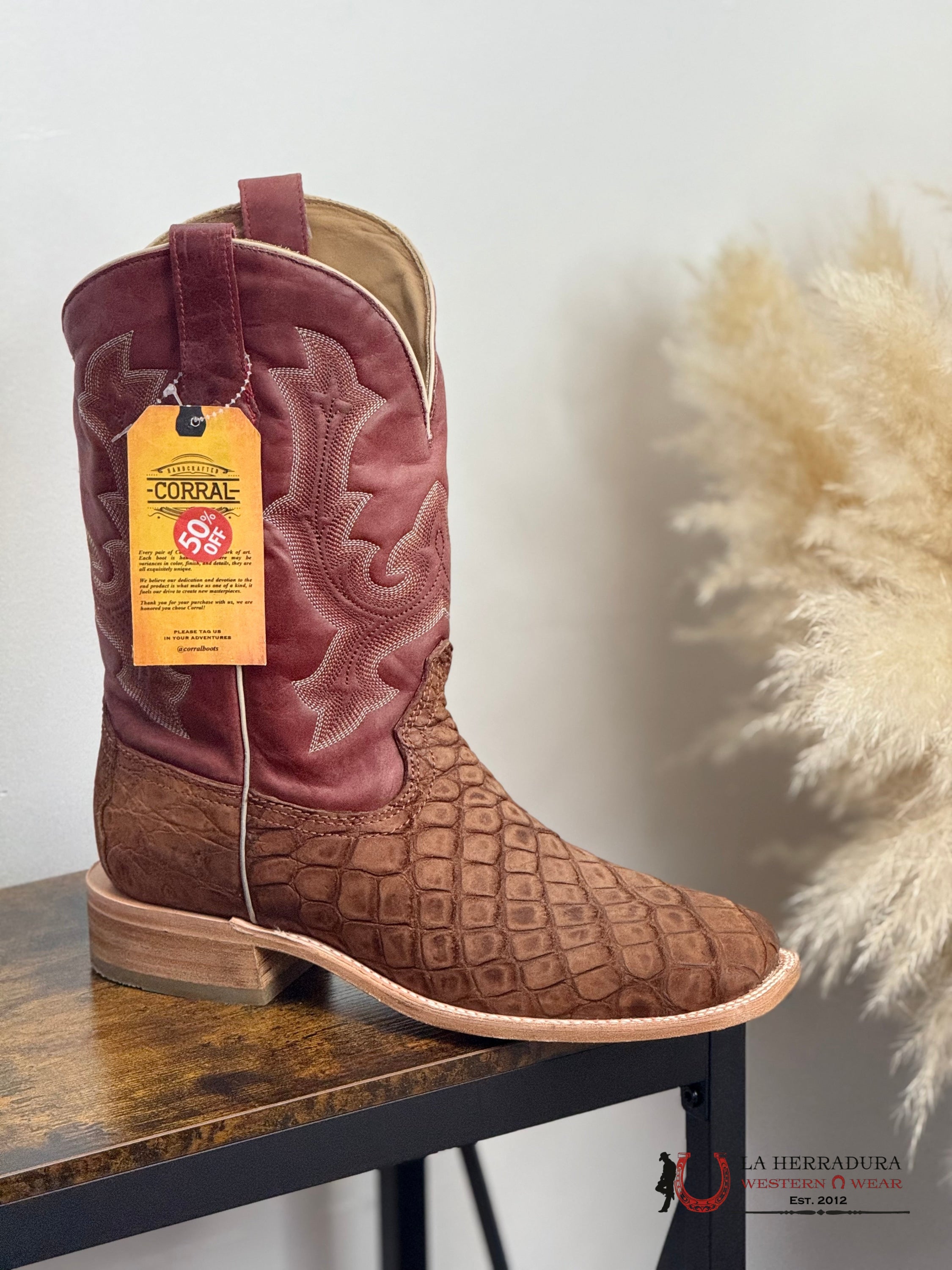 MENS CORRAL EXOTIC AMERICAN ALLIGATOR SQ. TOE-A4222 BOTAS HOMBRES