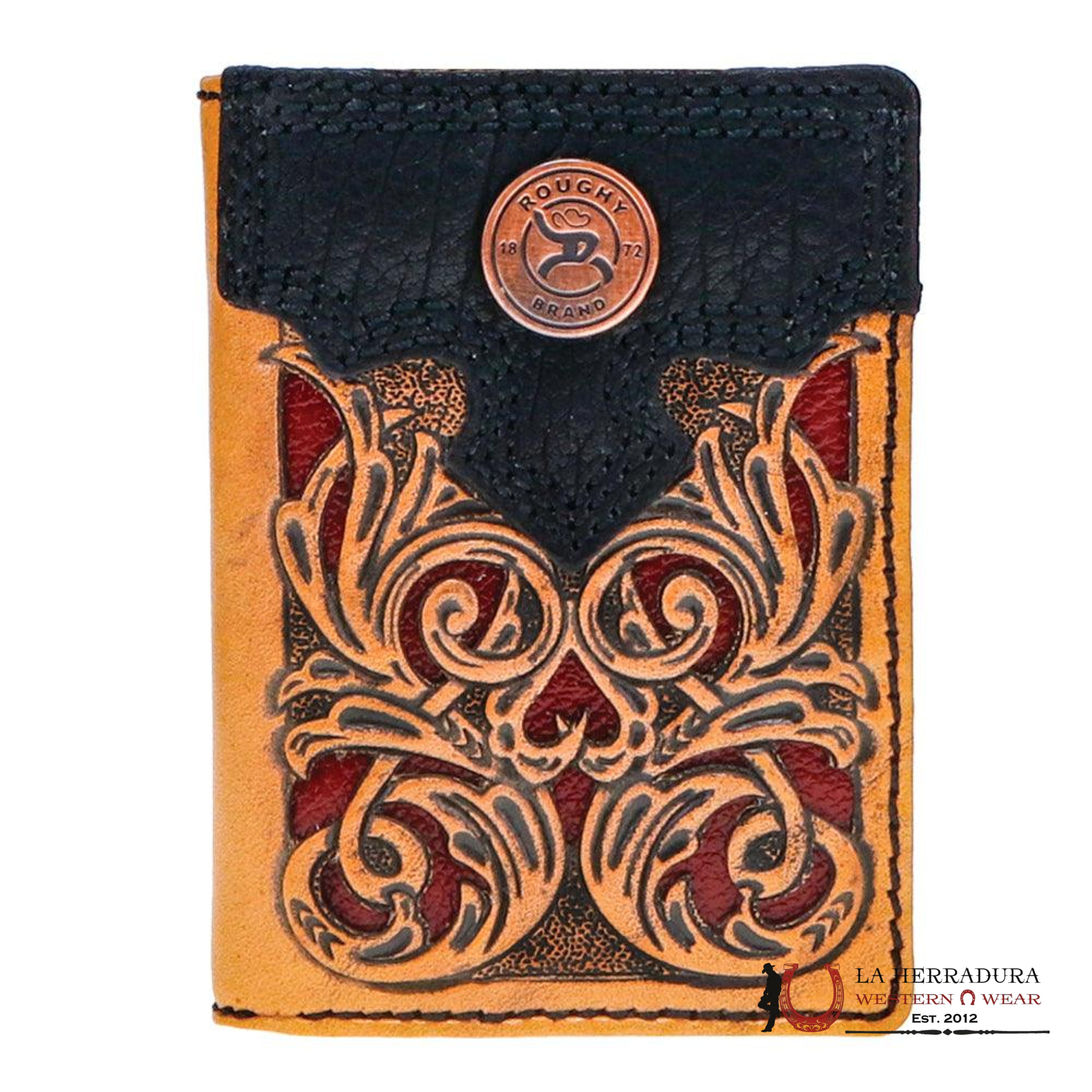 MENS HOOEY HAND TOOLED BROWN AND RED WALLET-RTF003-TNRD ACCESORIOS