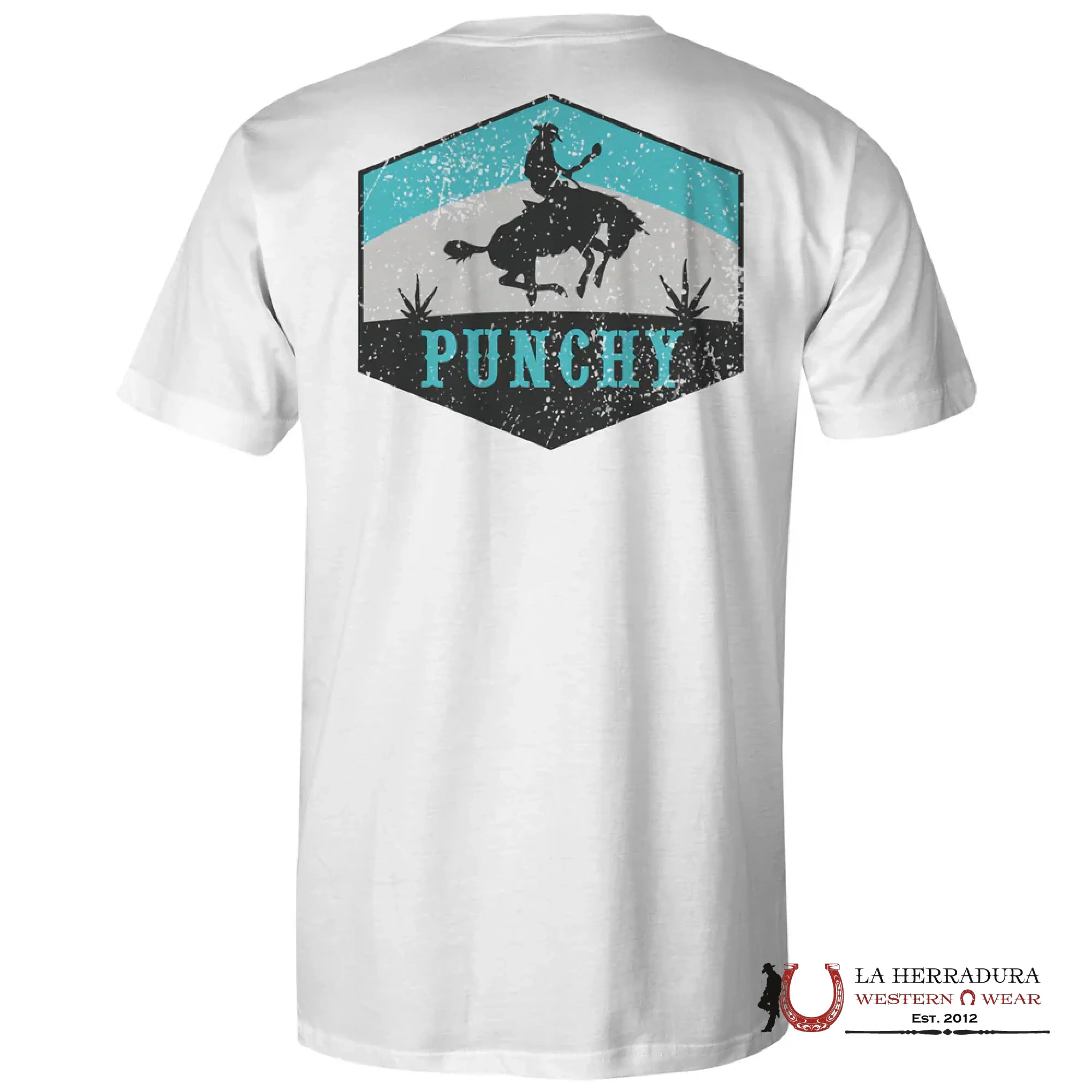MENS HOOEY TSHIRT - RANCHERO WHITE TURQUOISE PUNCHY PT1648 ROPA HOMBRES