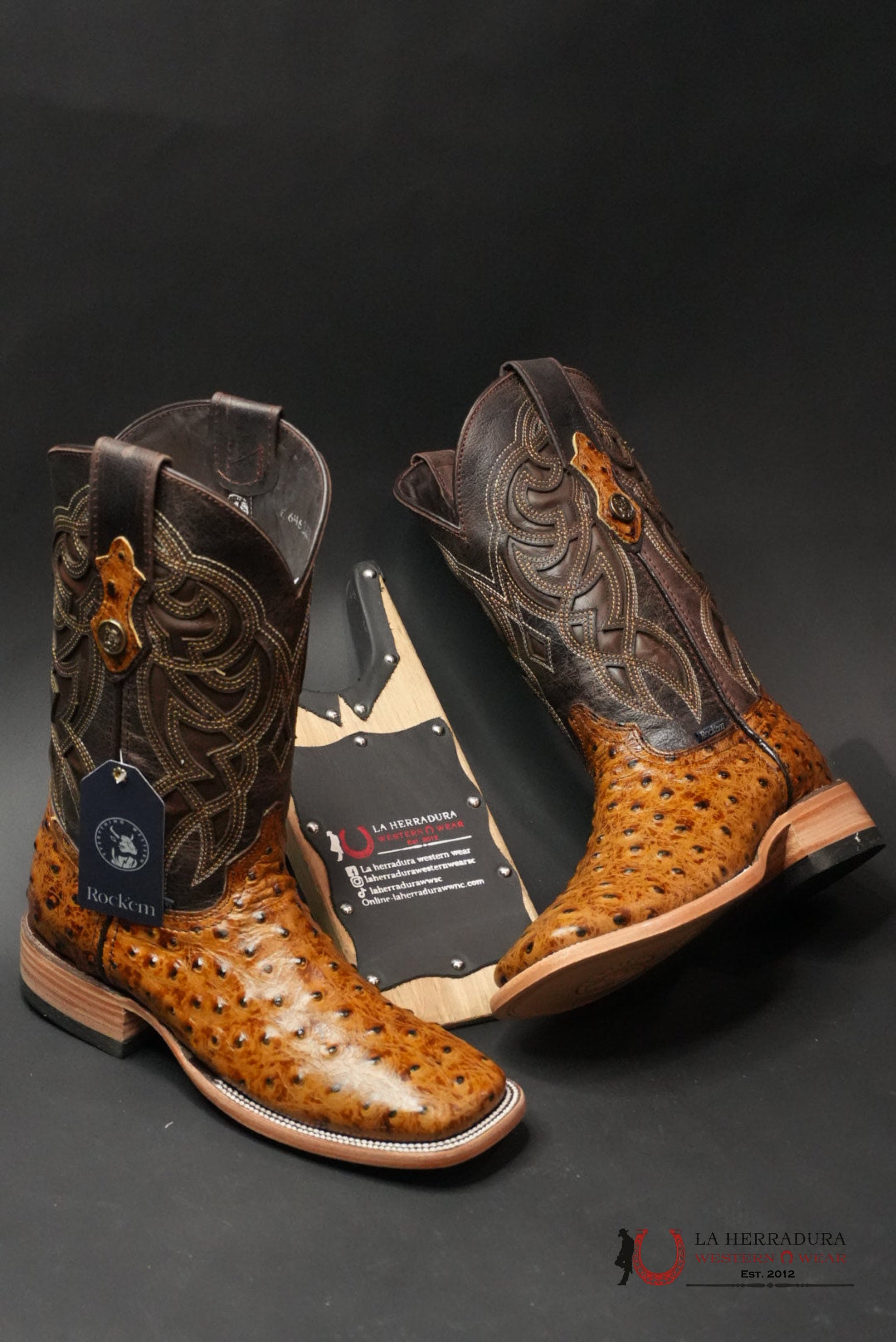 MENS IMIT OSTRICH RANCH MIEL / ACARTONADO BOOT BOTAS HOMBRES