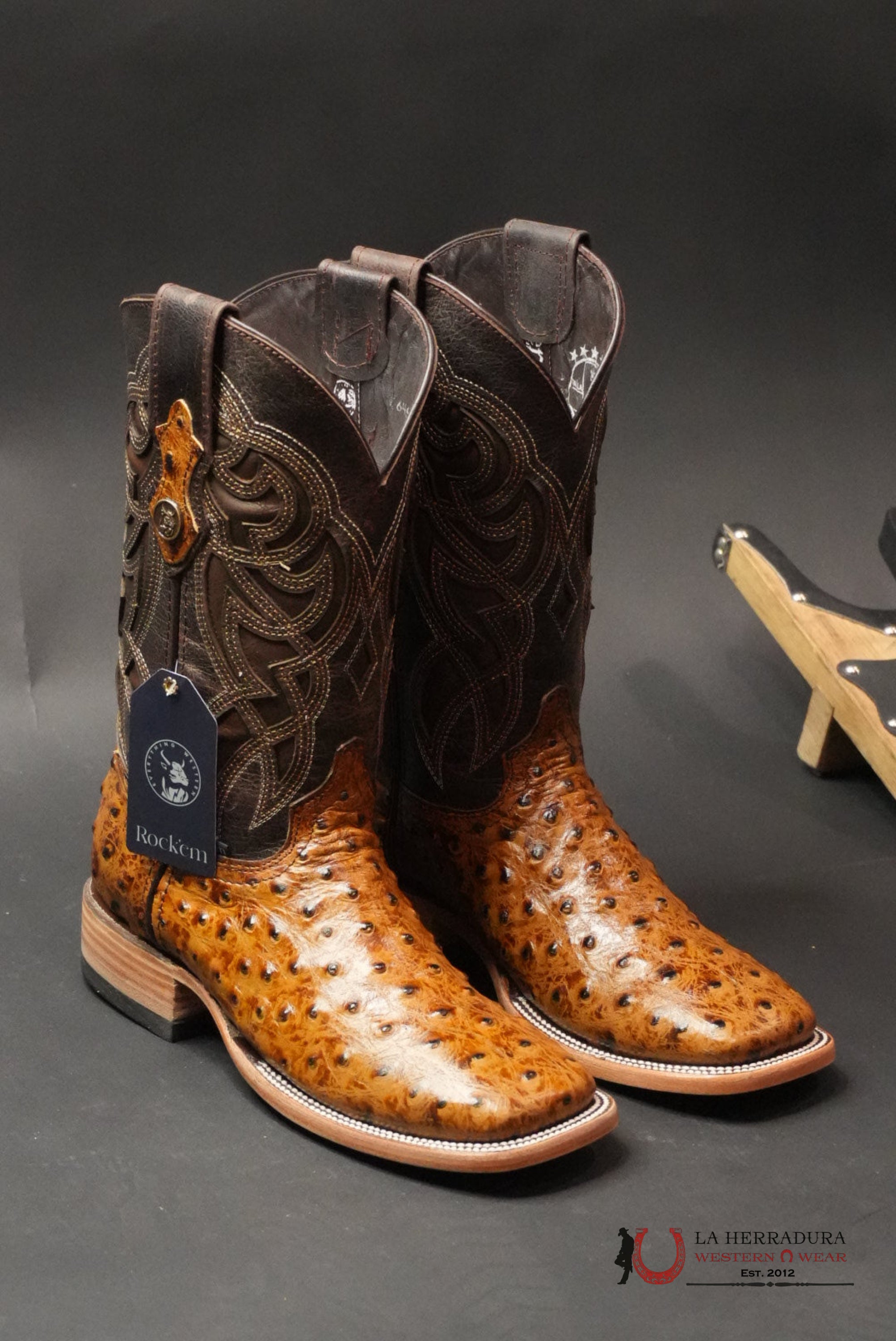 MENS IMIT OSTRICH RANCH MIEL / ACARTONADO BOOT BOTAS HOMBRES