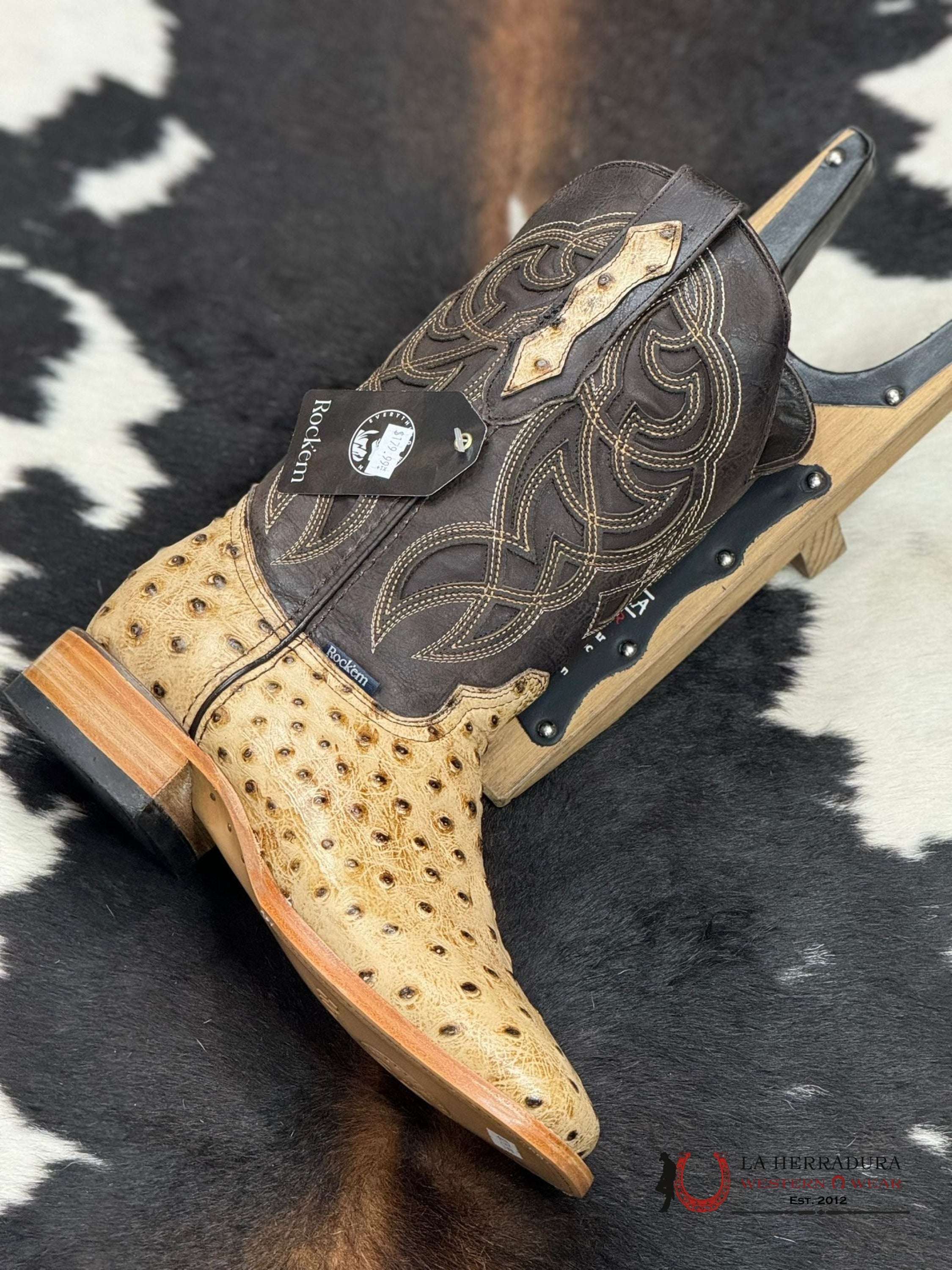 Mens Imit Ostrich Ranch Orix Boot Botas Hombres