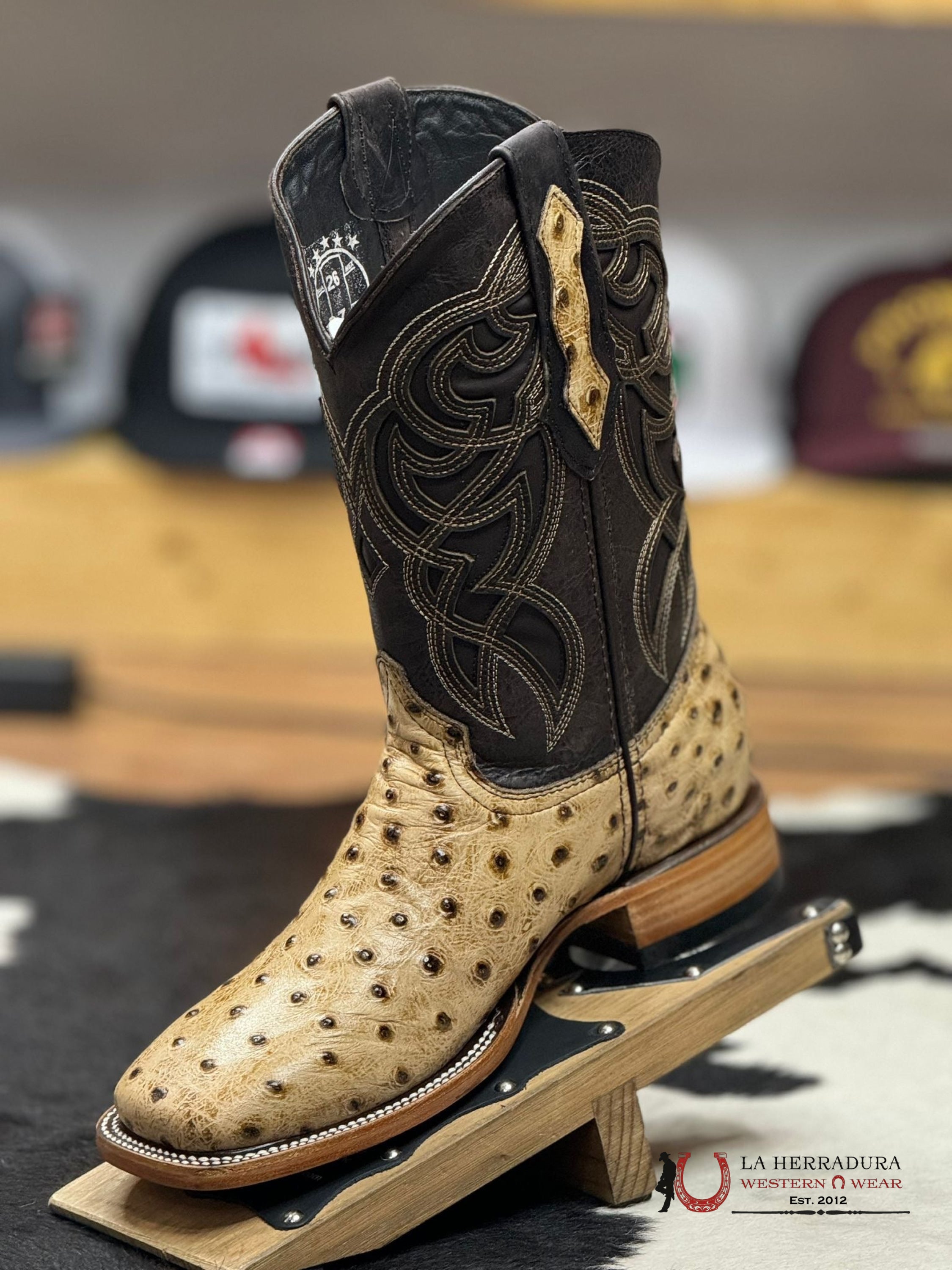 Mens Imit Ostrich Ranch Orix Boot Botas Hombres