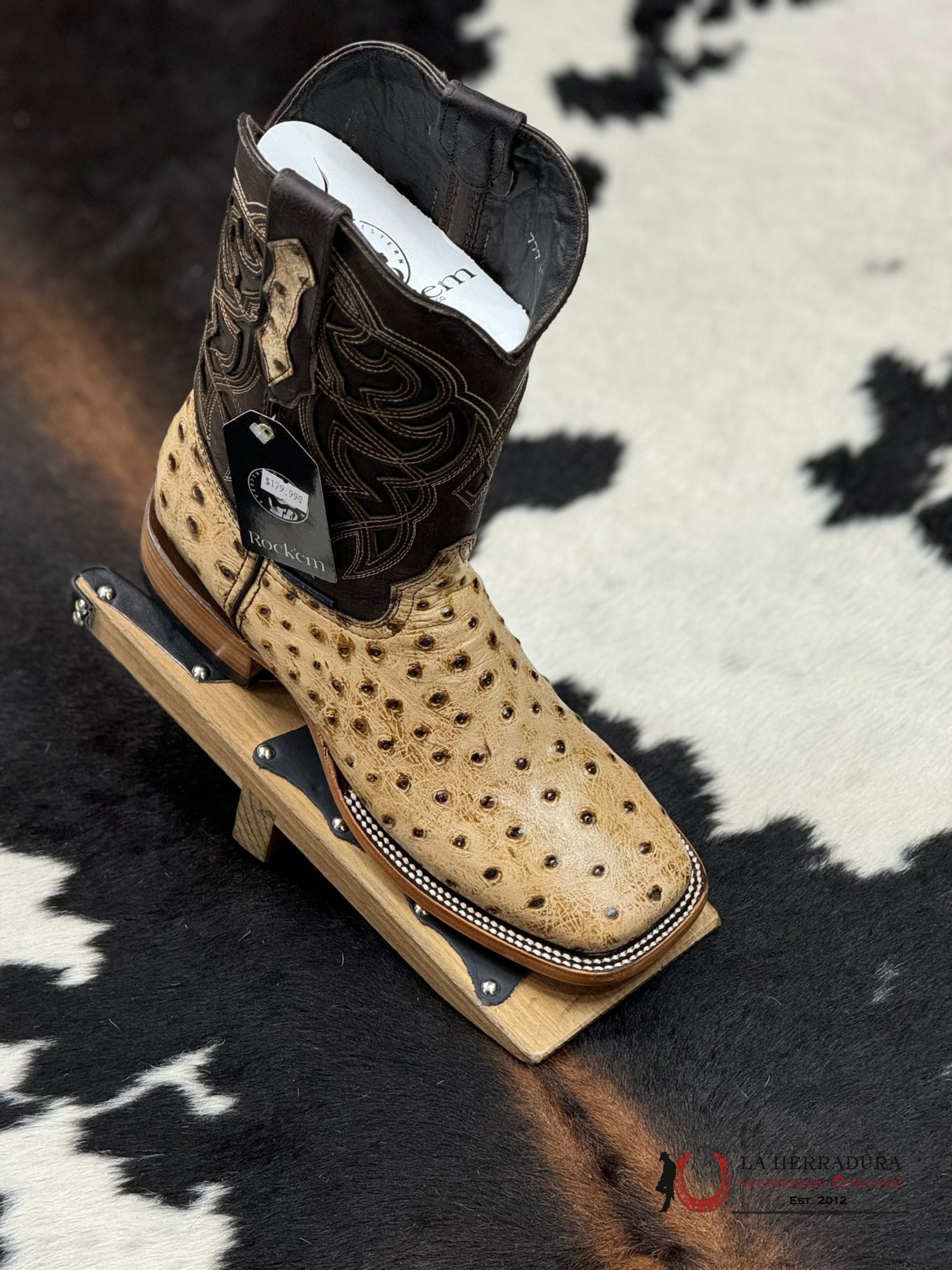 Mens Imit Ostrich Ranch Orix Boot Botas Hombres