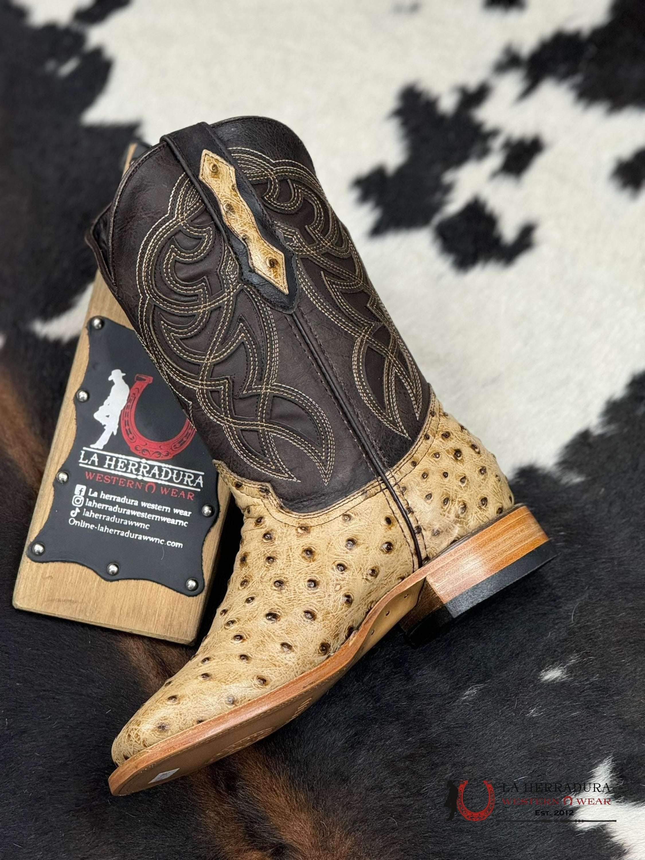 Mens Imit Ostrich Ranch Orix Boot Botas Hombres