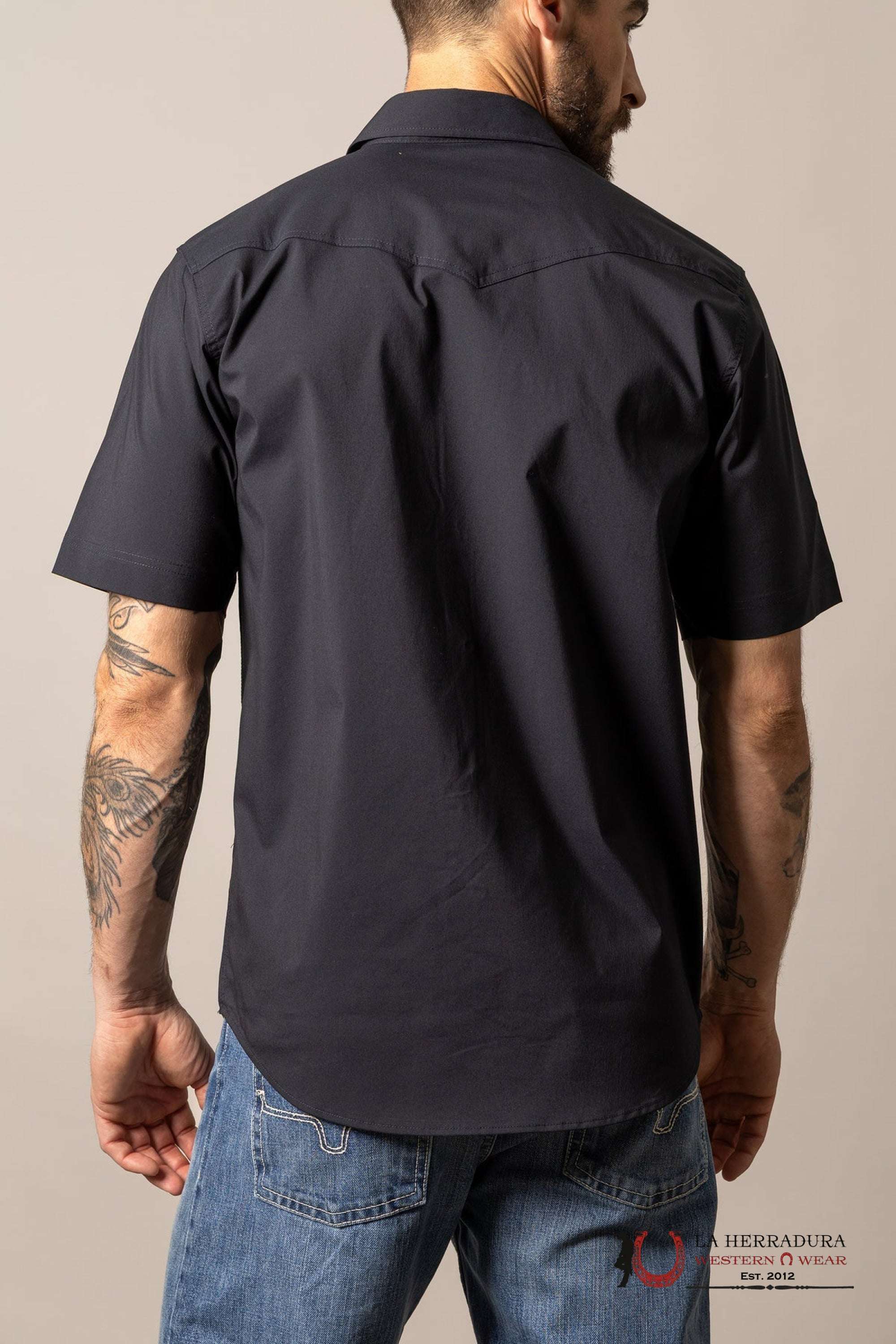 Men’s Kim Ranch Short Sleeve Button Up Black Shirt ROPA HOMBRES