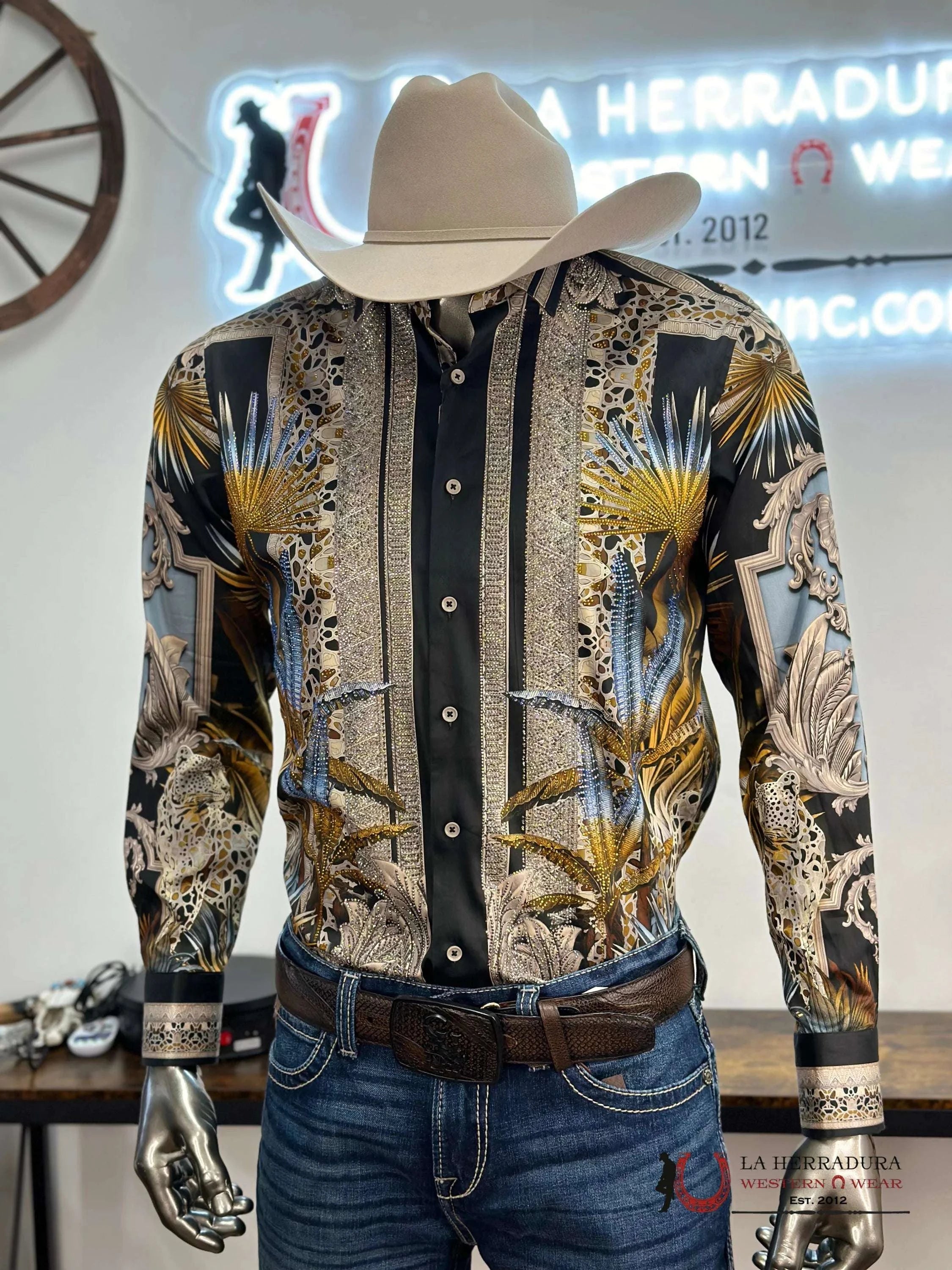 Barabas Pedrería Black With Yellow Long Sleeve Shirt Ropa Hombres