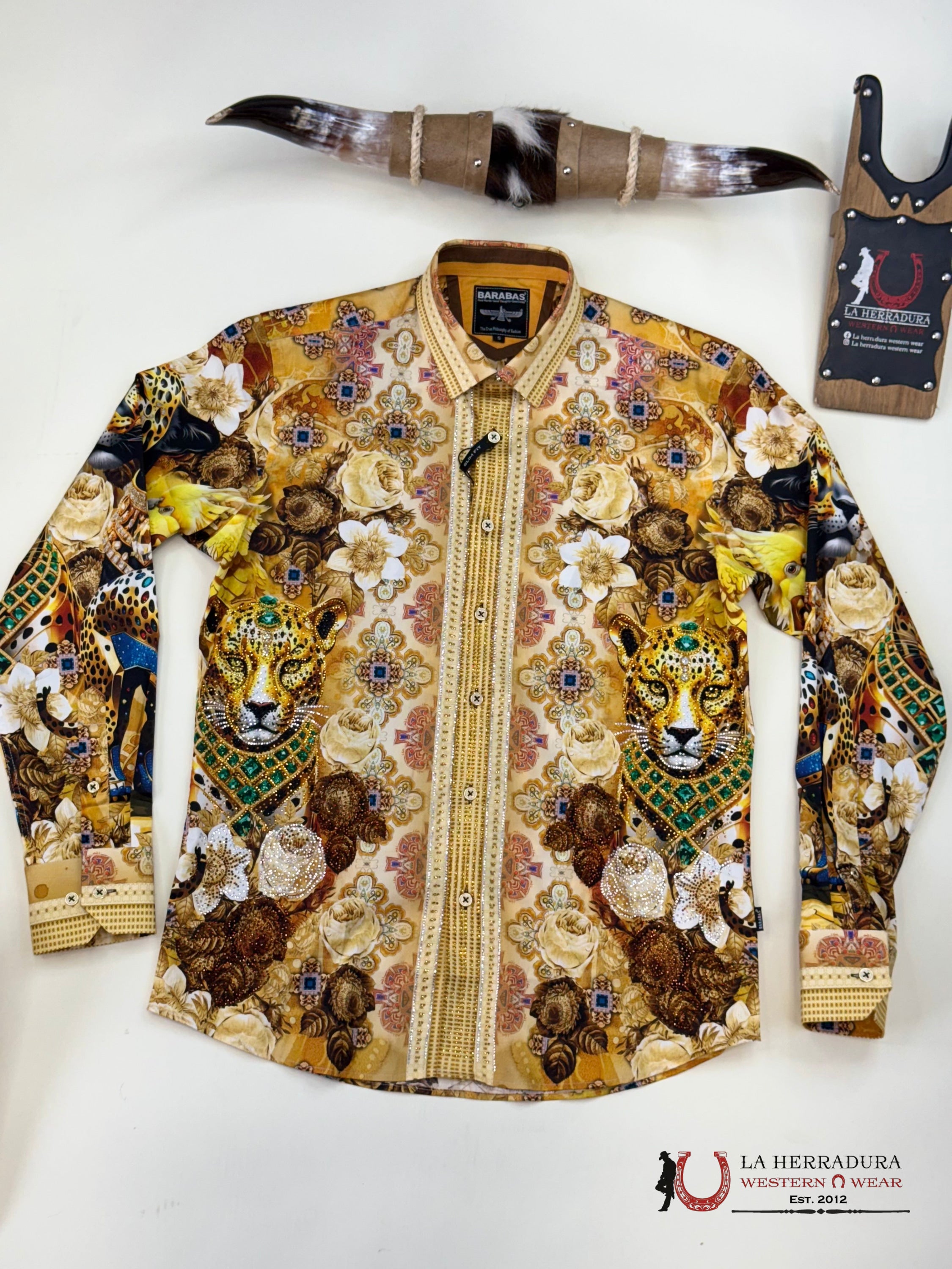 MENS PEDRERIA CREAM LEOPARDO PR09 LONG SLEEVE SHIRT ROPA HOMBRES