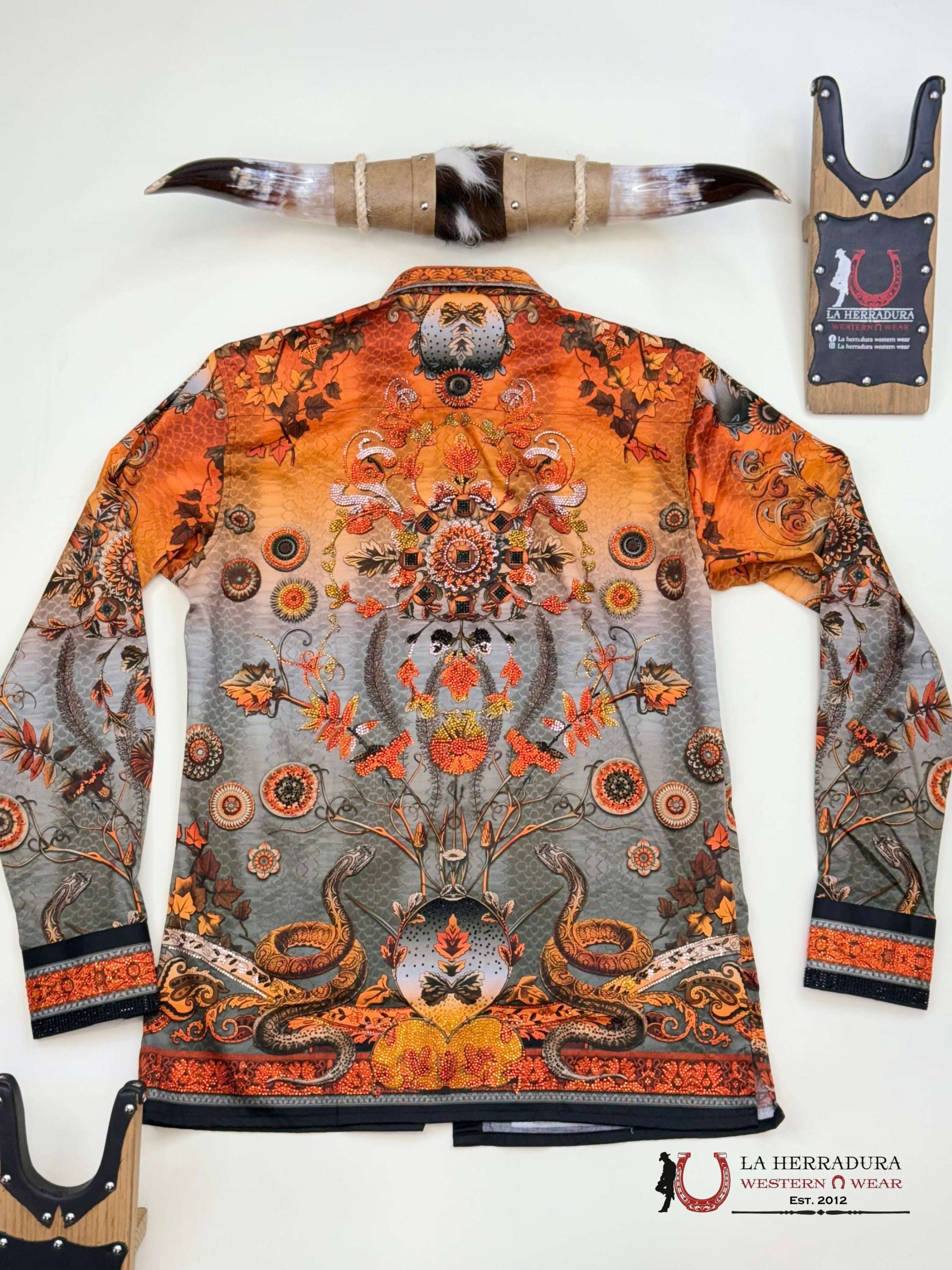 MENS PEDRERIA ORANGE WITH SILVER SNAKE PR408 ROPA HOMBRES
