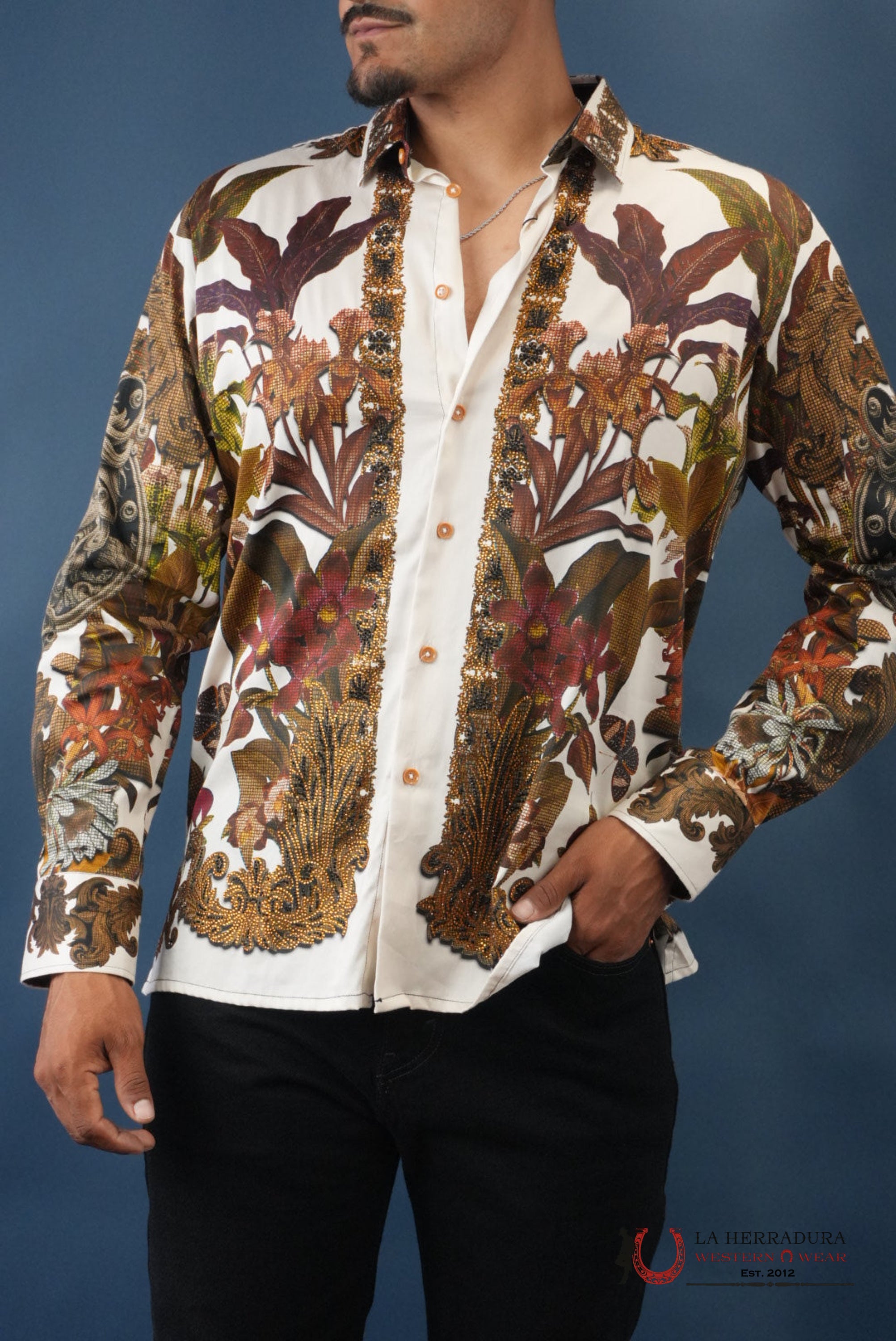 MENS PEDRERIA WHITE FLORAL LEON LONG SLEEVE SHIRT PR428 ROPA HOMBRES