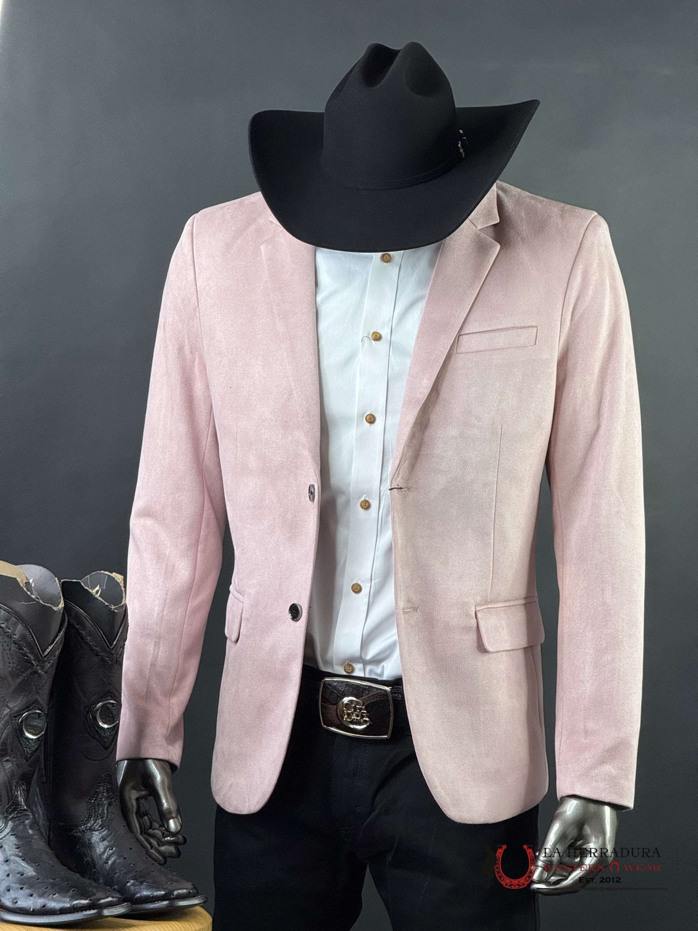 MENS FAUX SAUDE/GAMUZA BLAZER PINK - BLZ10681 ROPA HOMBRES
