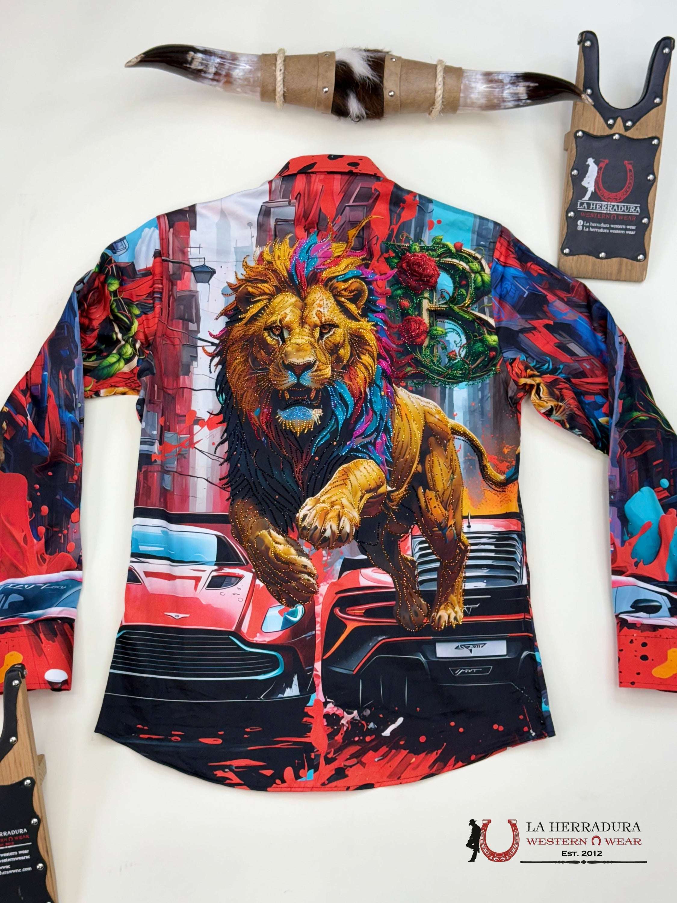 MENS PREDRERIA LION PR05 RED LONG SLEEVE SHIRT-4SPR05 ROPA HOMBRES