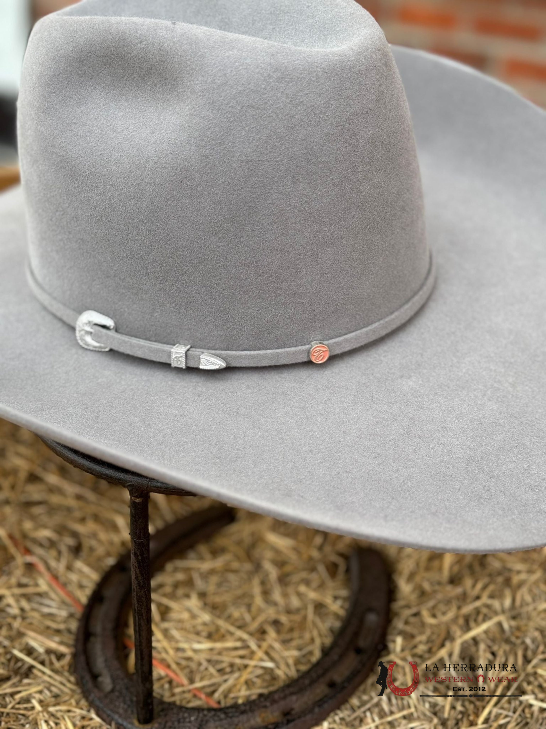 Mens Tacchino Open Crown Felt Hat Mist Grey 30X Tejana