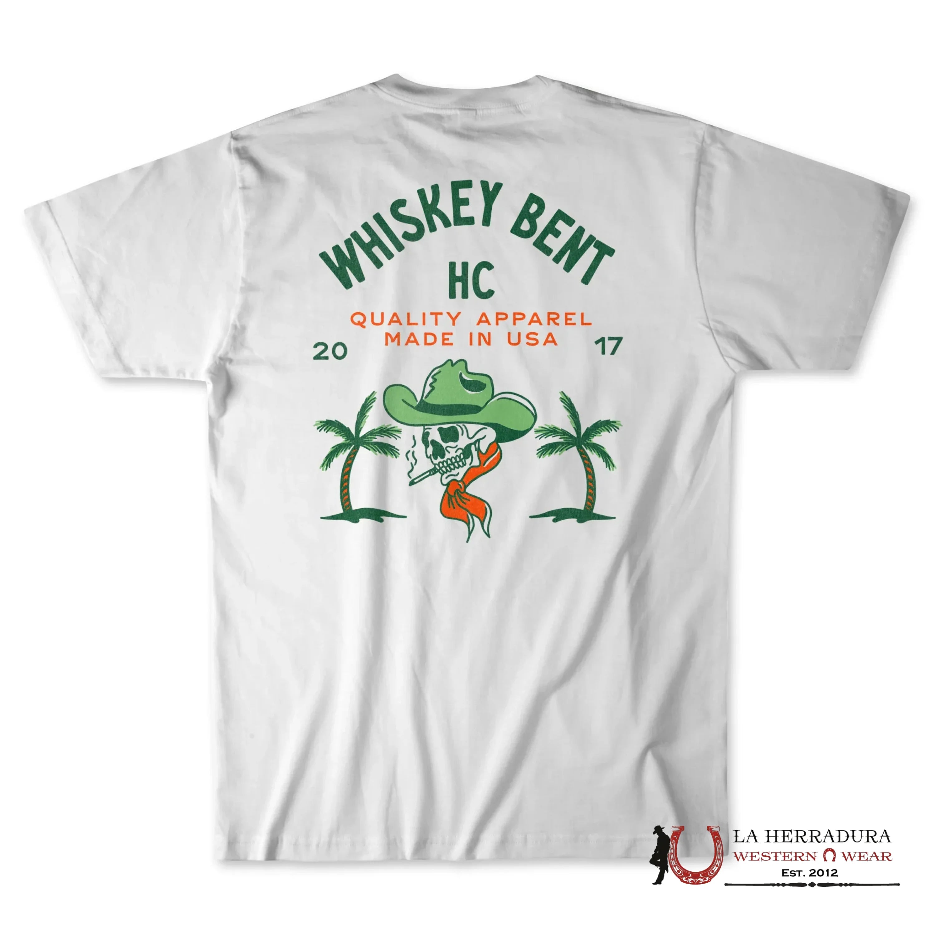 MENS WHISKEY BENT - RANCHER SKULL WHITE TSHIRT ROPA HOMBRES