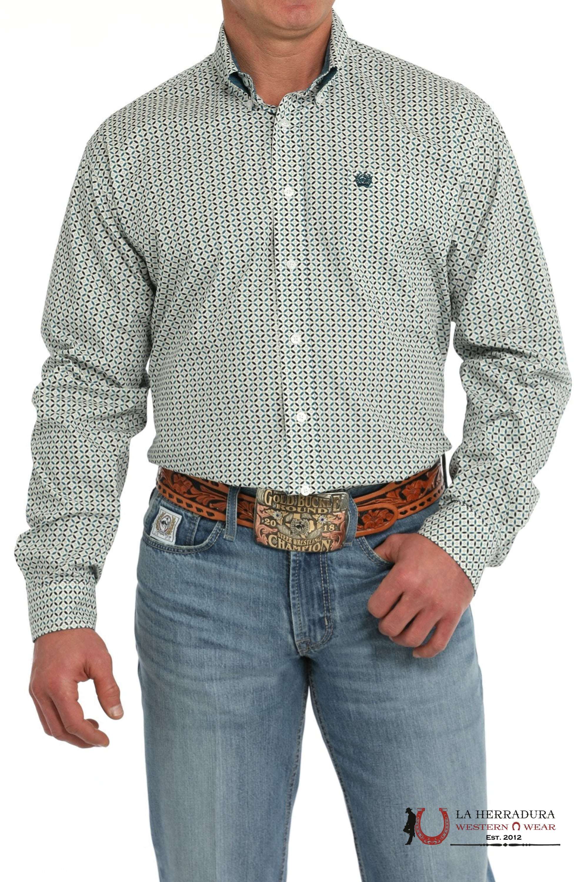 Men’s White Western Longsleeve Shirt Ropa Hombres