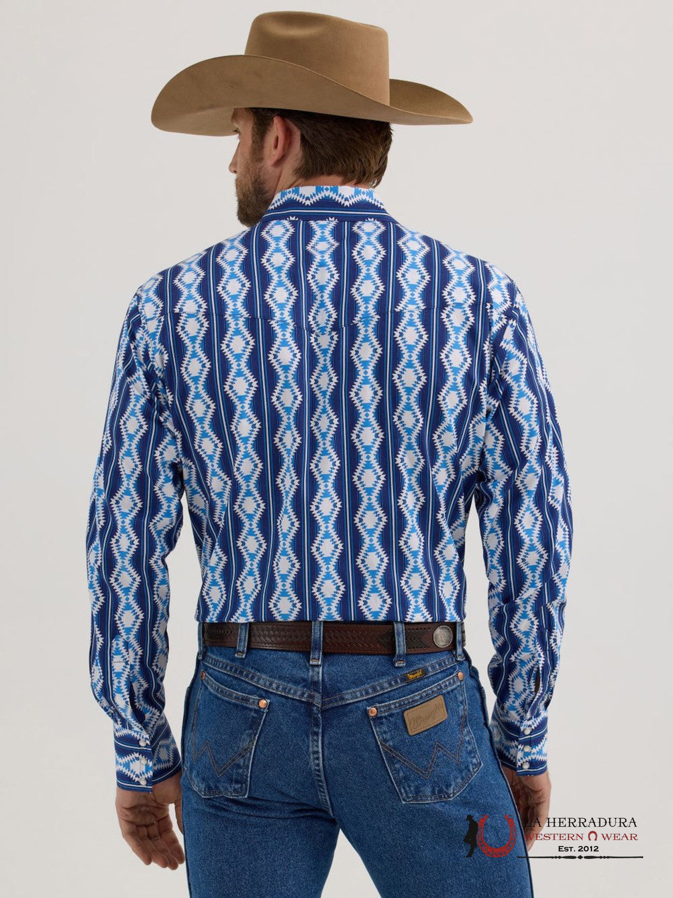 MENS WRANGLER AZTEC PRINT LONG SLEEVE SHIRT BLUE 5375 ROPA HOMBRES