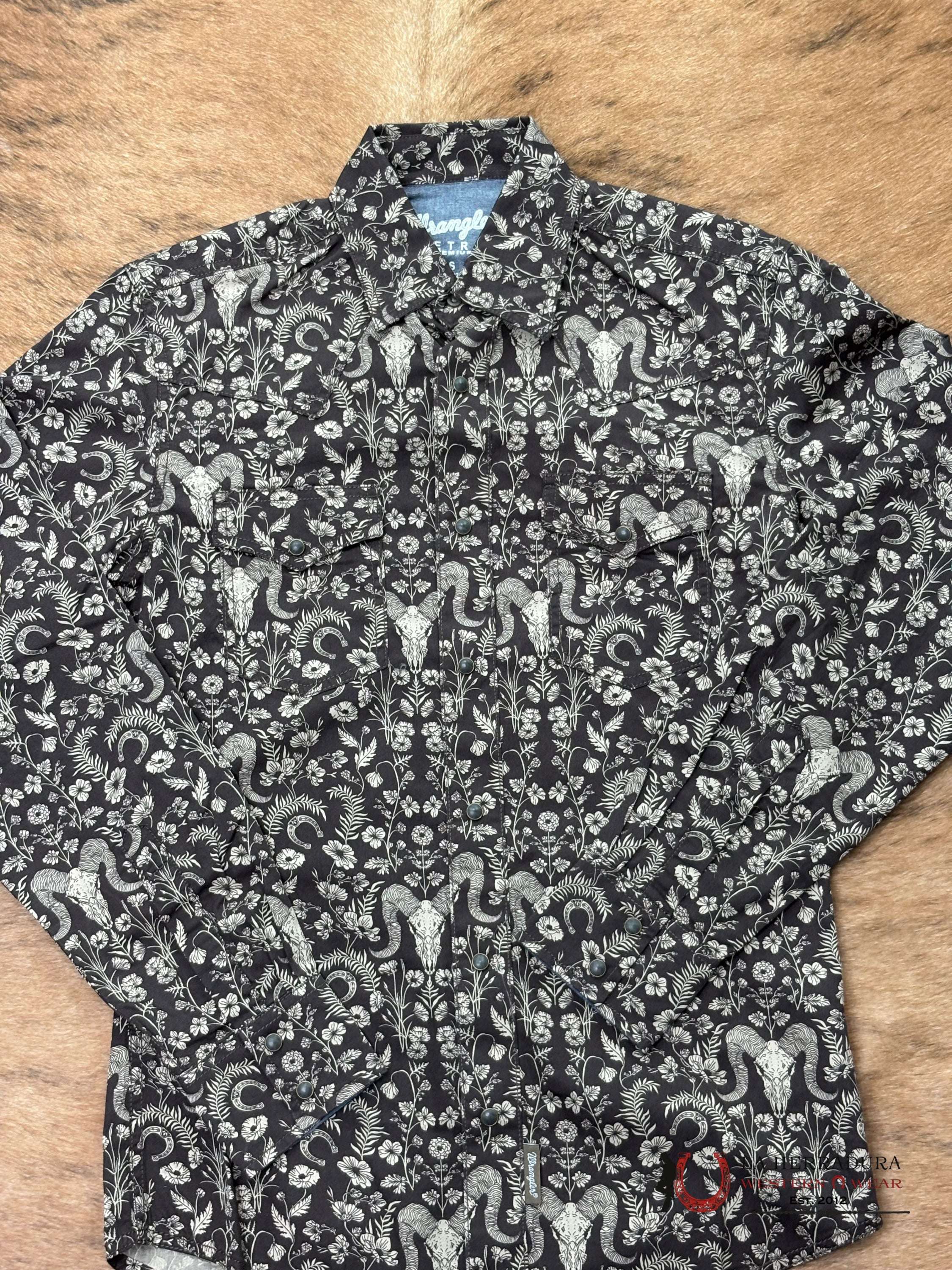 MEN’S WRANGLER BROWN LONG HORN LONG SLEEVE SHIRT - 112368220 ROPA HOMBRES