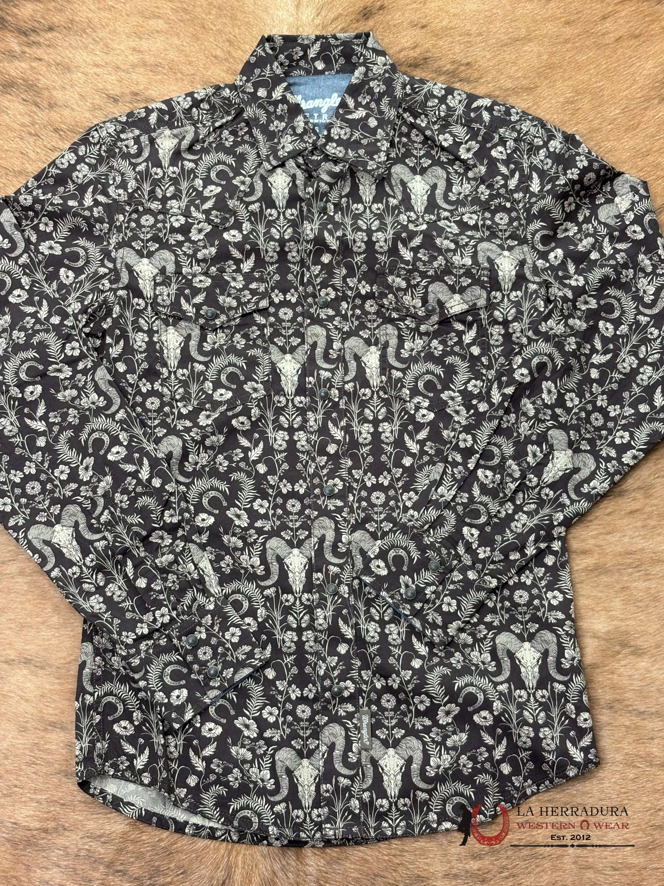 MEN’S WRANGLER BROWN LONG HORN LONG SLEEVE SHIRT - 112368220 ROPA HOMBRES