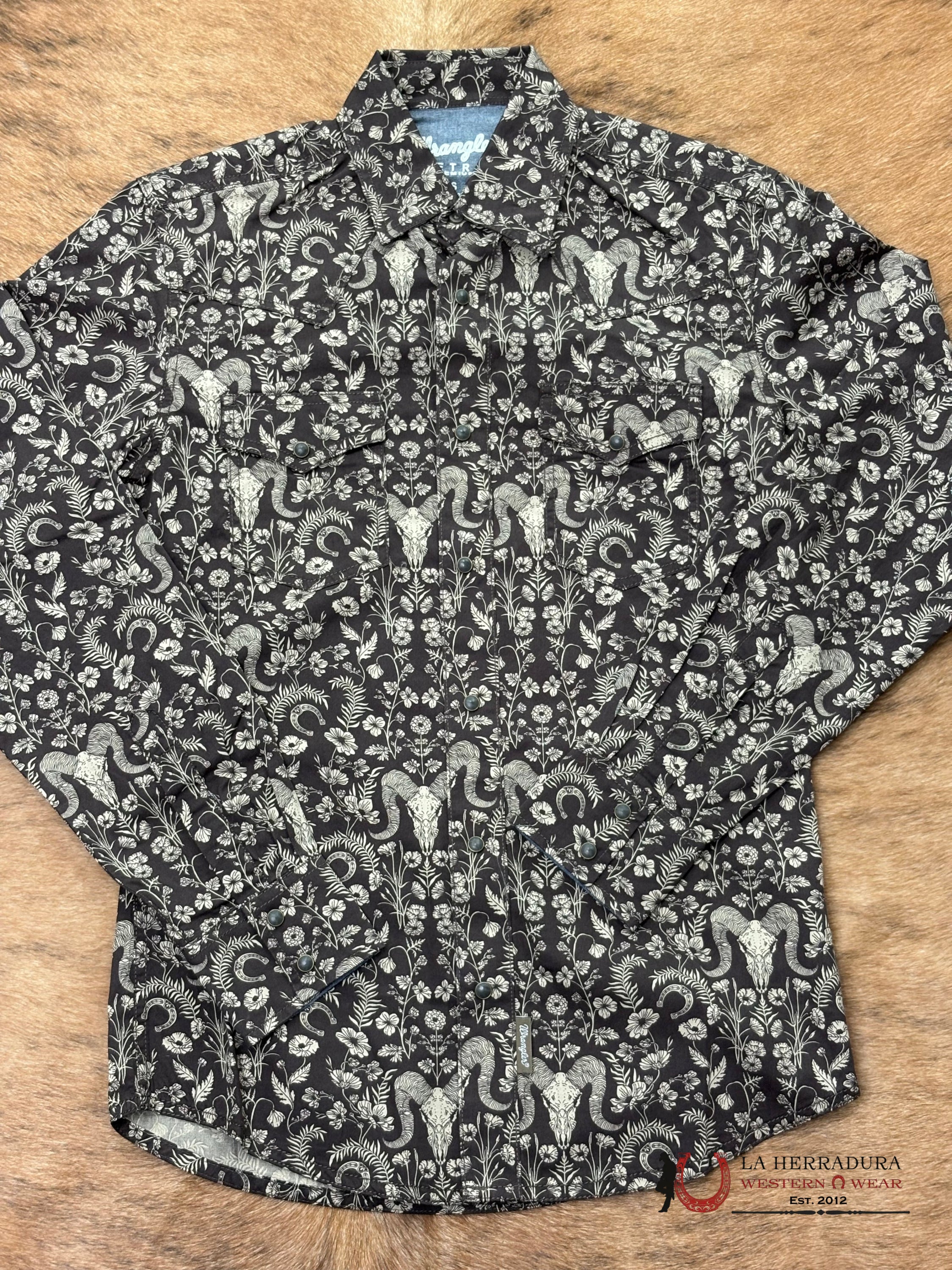 MEN’S WRANGLER BROWN LONG HORN LONG SLEEVE SHIRT - 112368220 ROPA HOMBRES