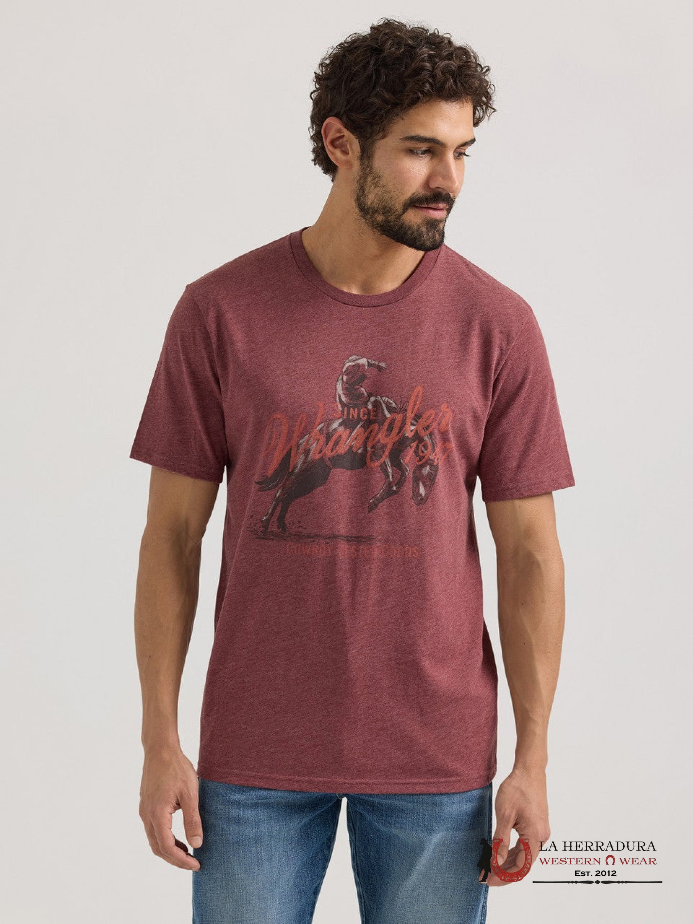 MEN’S WRANGLER Bucking Horse Burgundy T-Shirt 112350041 ROPA HOMBRES