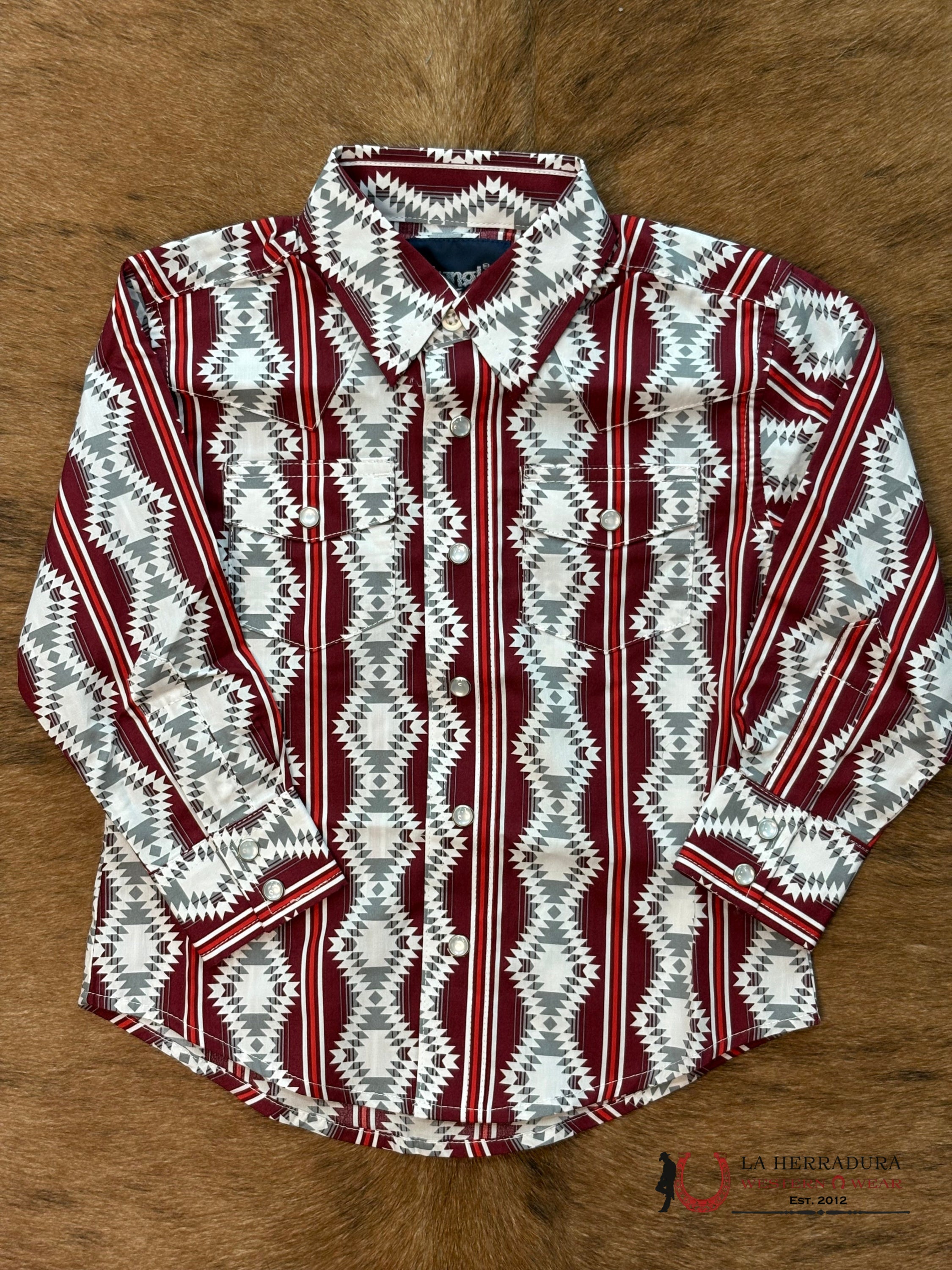 MEN’S WRANGLER CHECOTAH RED AZTEC PRINT LONG SLEEVE SHIRT - 112367722 ROPA HOMBRES