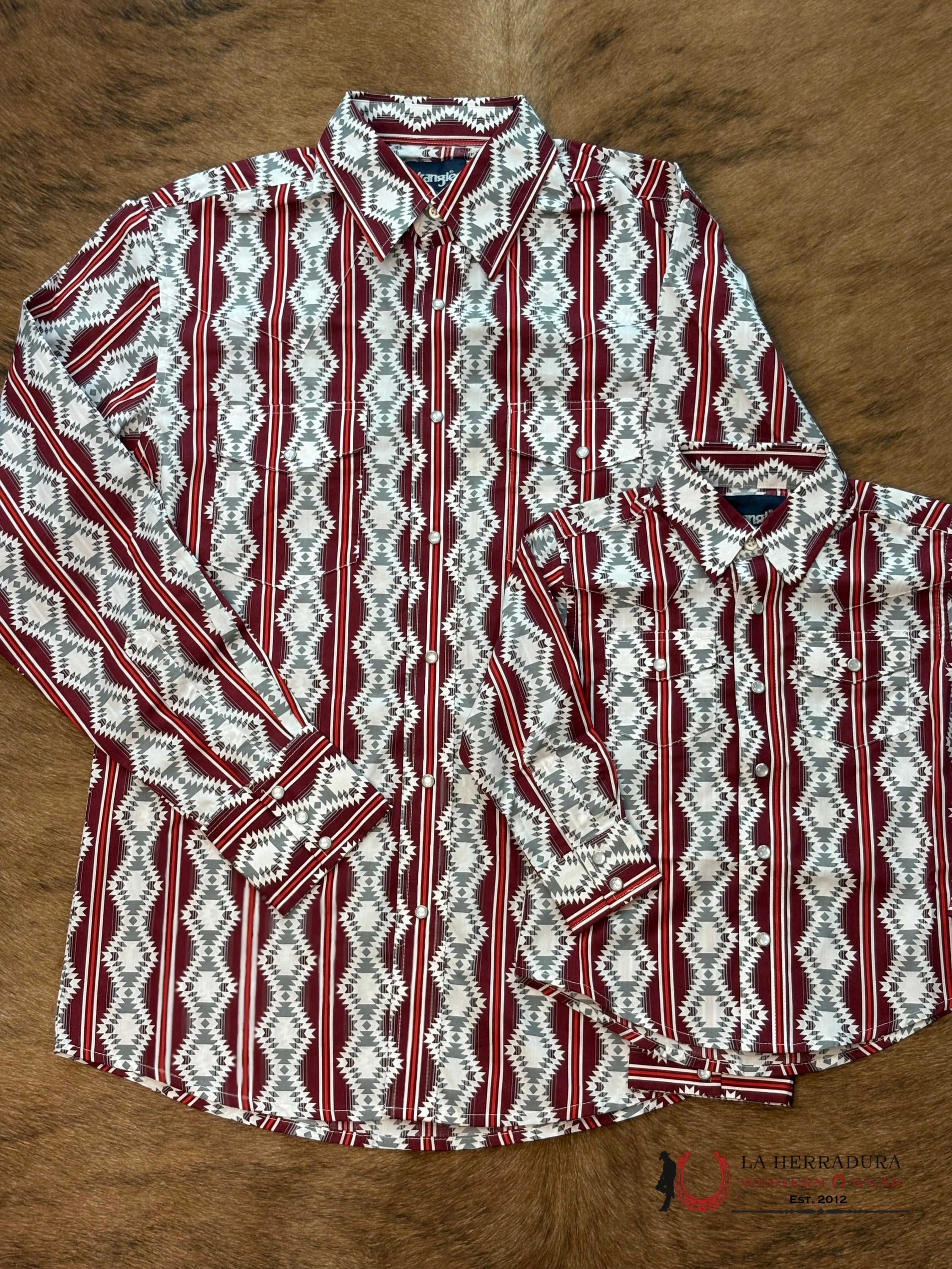 MEN’S WRANGLER CHECOTAH RED AZTEC PRINT LONG SLEEVE SHIRT - 112367722 ROPA HOMBRES