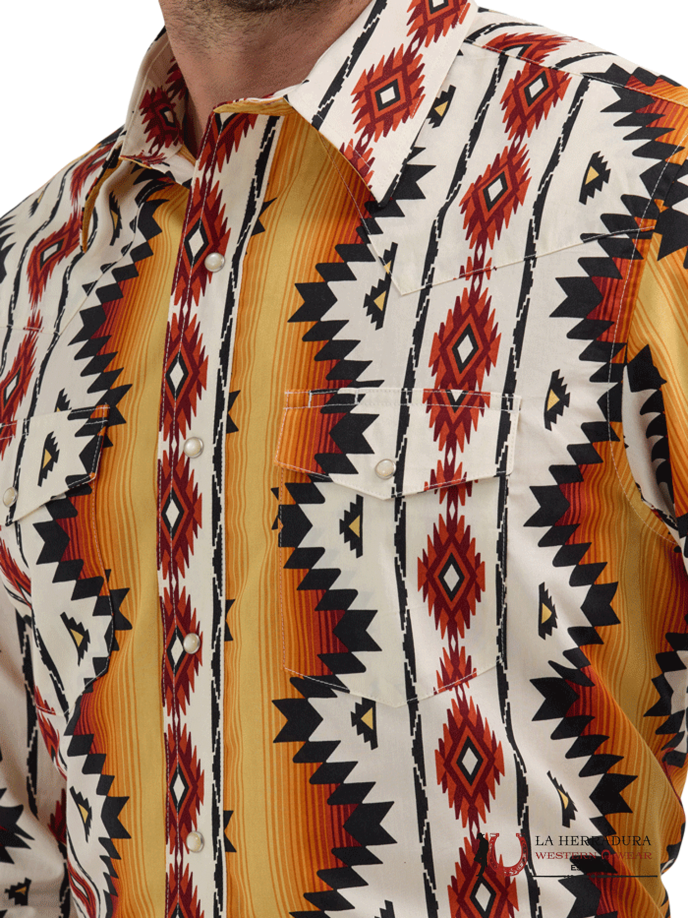 MEN’S WRANGLER CHECOTAH YELLOW AZTEC PRINT LONG SLEEVE SHIRT - 5378 ROPA HOMBRES