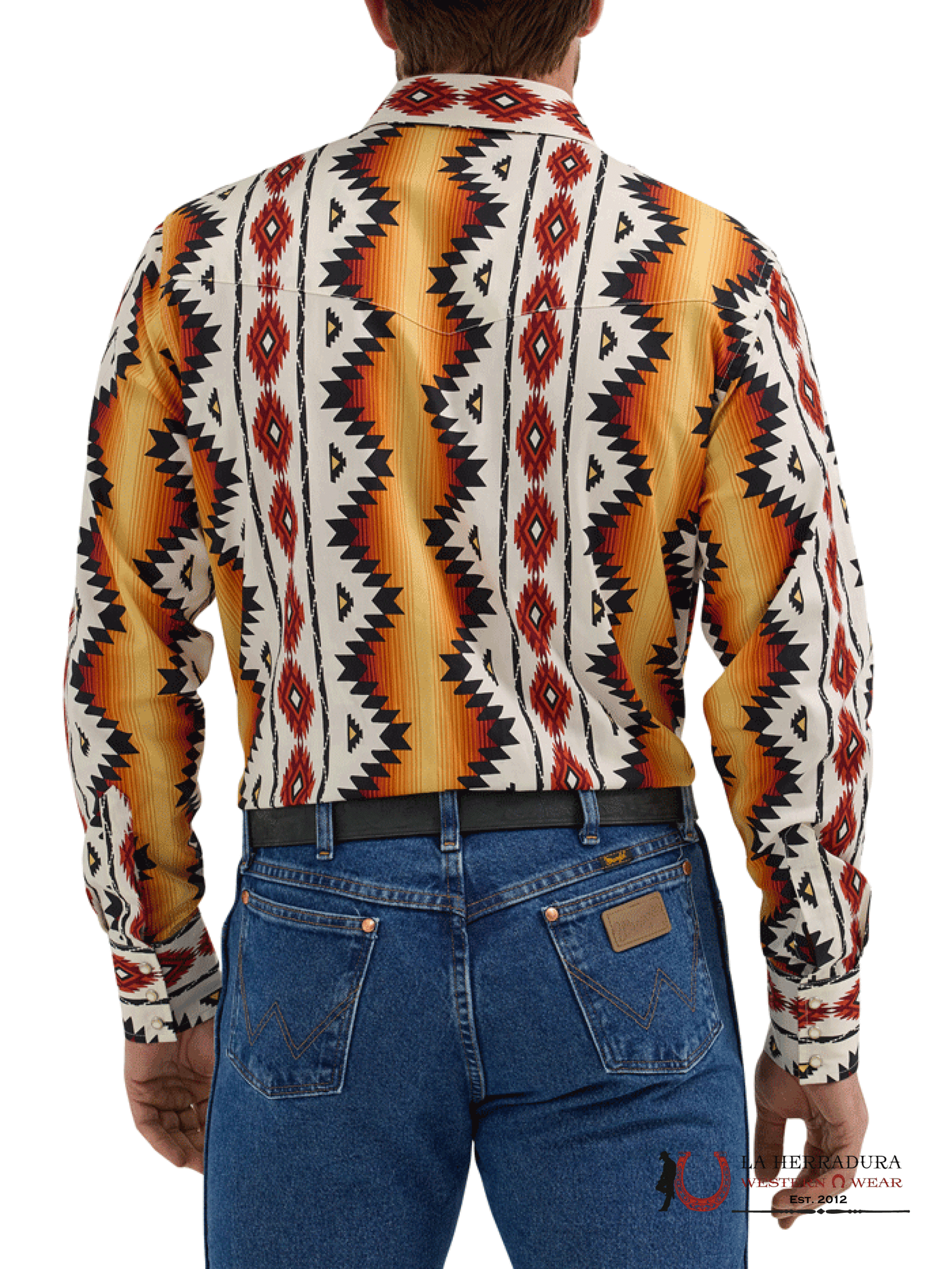 MEN’S WRANGLER CHECOTAH YELLOW AZTEC PRINT LONG SLEEVE SHIRT - 5378 ROPA HOMBRES