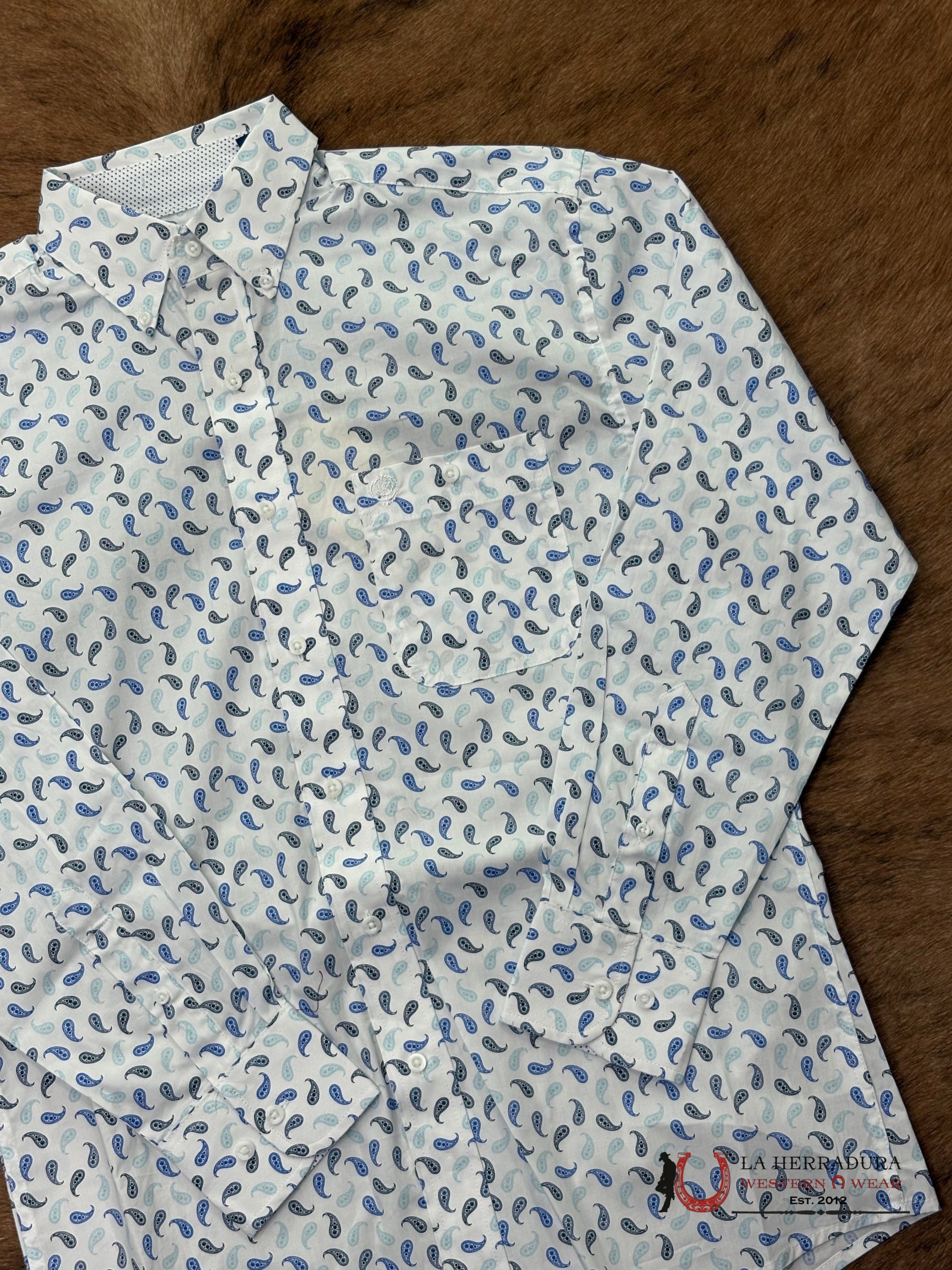 MEN’S WRANGLER GEORGE STRAIT WHITE/BLUE RELAXED/STRETCH FIT- 112368199 ROPA HOMBRES