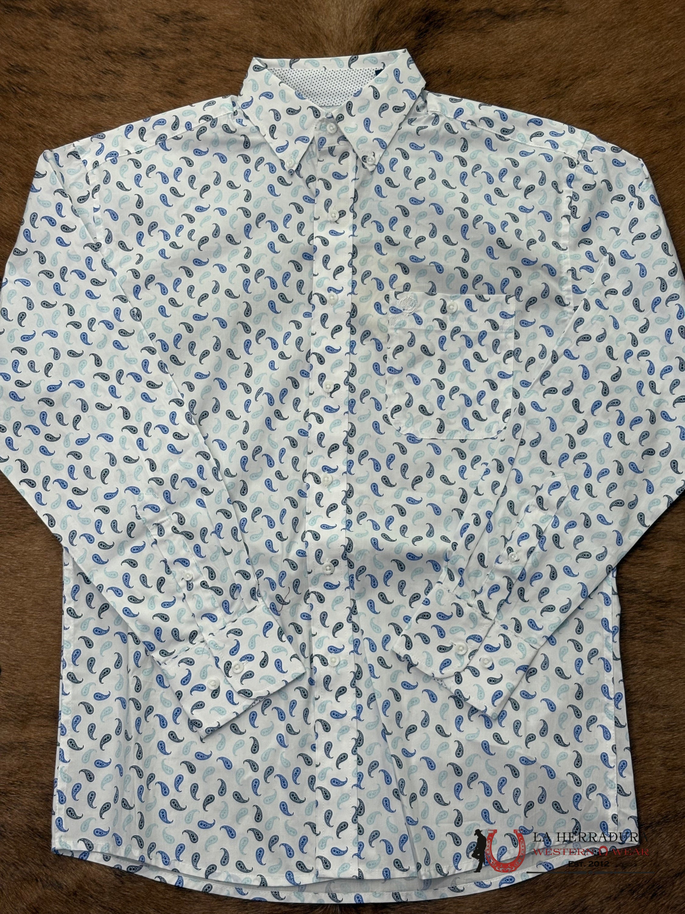 MEN’S WRANGLER GEORGE STRAIT WHITE/BLUE RELAXED/STRETCH FIT- 112368199 ROPA HOMBRES