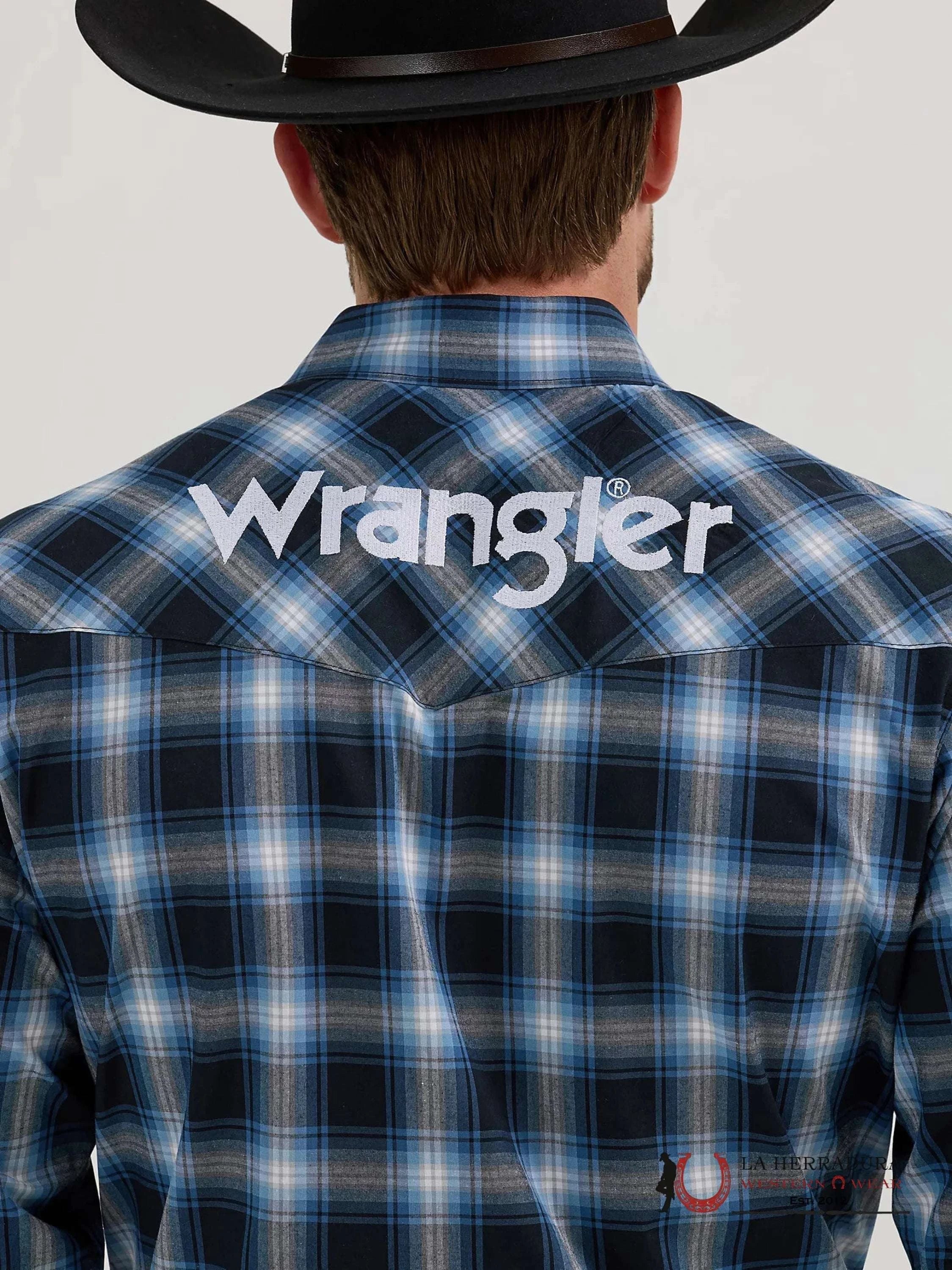 Men’s Wrangler Logo Long Sleeve Button-Down Plaid Shirt Ropa Hombres