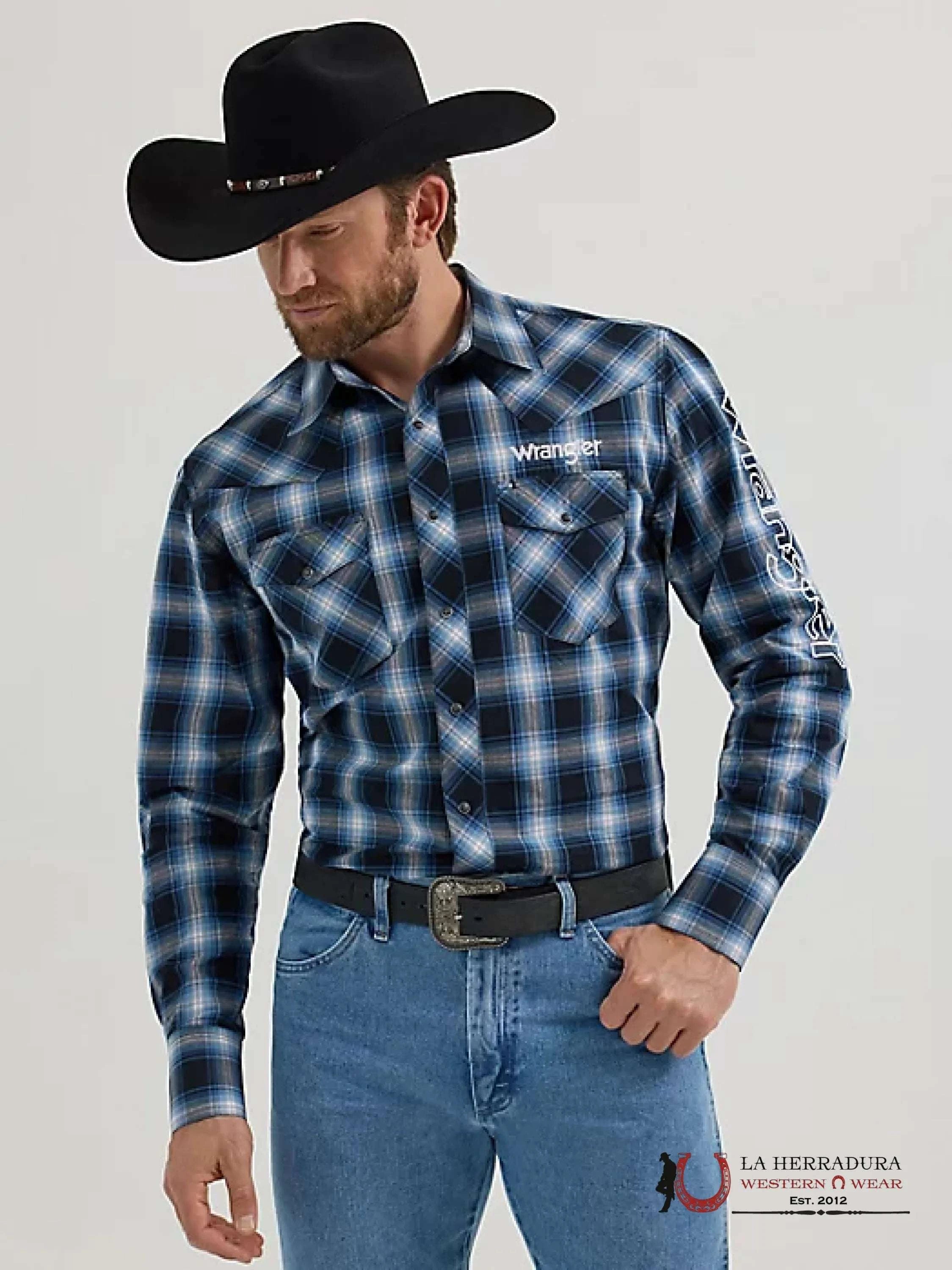 Men’s Wrangler Logo Long Sleeve Button-Down Plaid Shirt Ropa Hombres