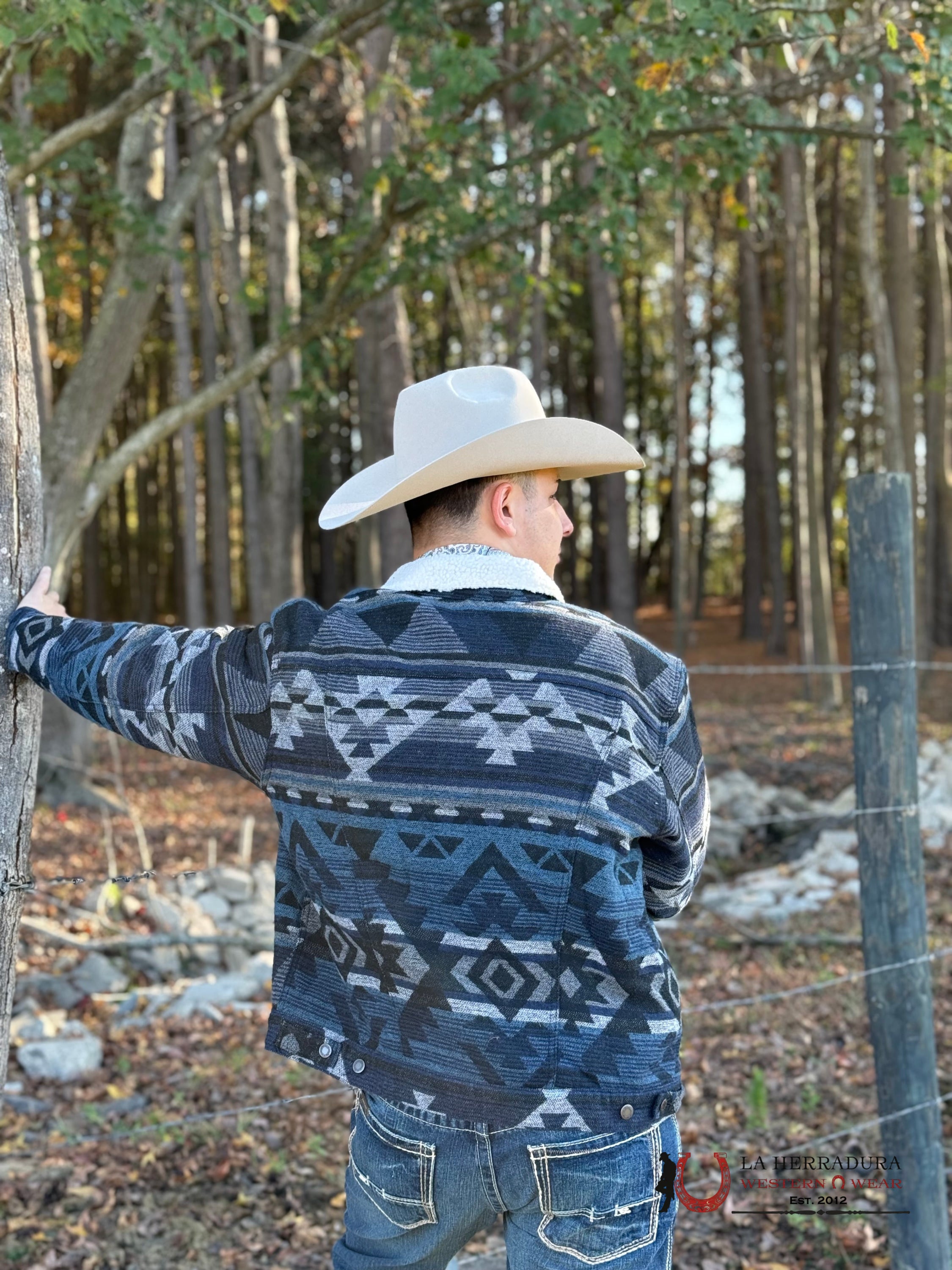 Men’s Wrangler Sherpa Lined Jacquard Print Jacket In Navy Waters Ropa Hombres