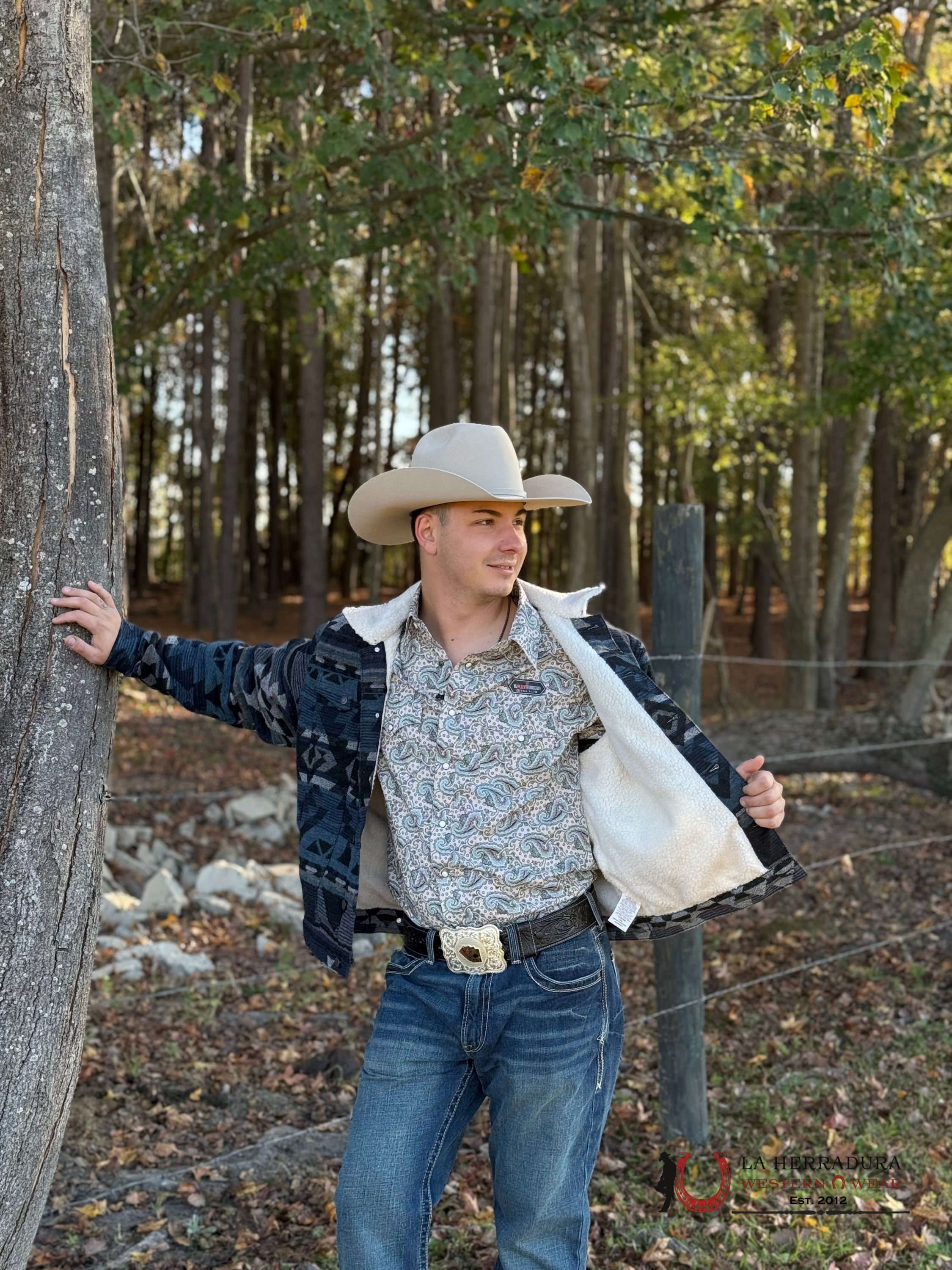 Men’s Wrangler Sherpa Lined Jacquard Print Jacket In Navy Waters Ropa Hombres