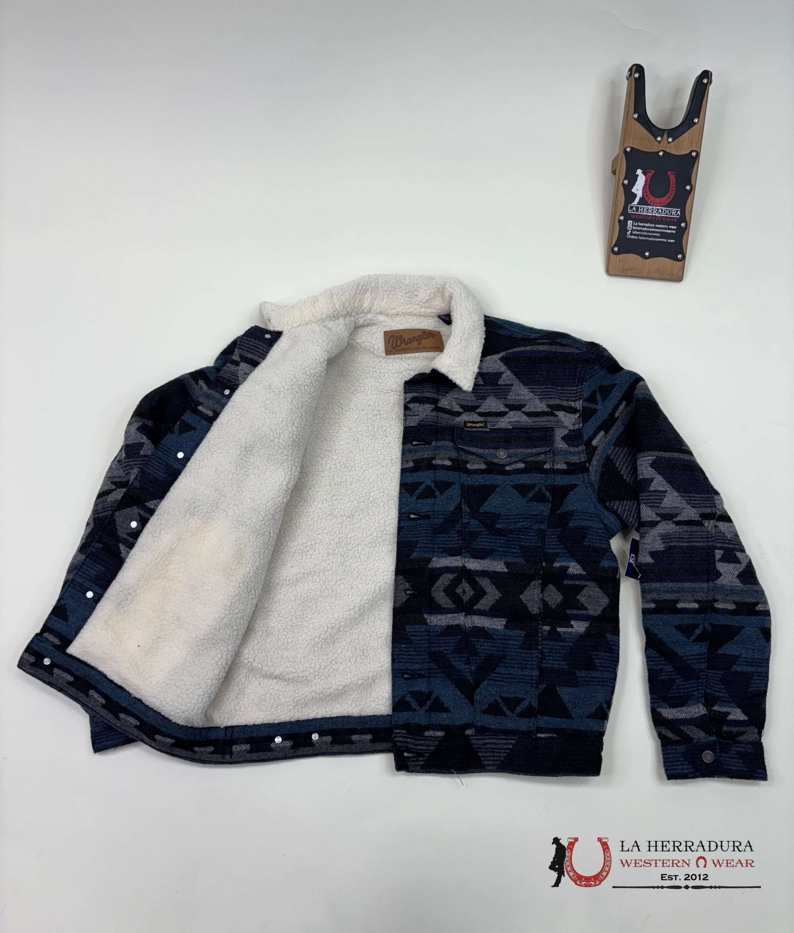 Men’s Wrangler Sherpa Lined Jacquard Print Jacket In Navy Waters Ropa Hombres