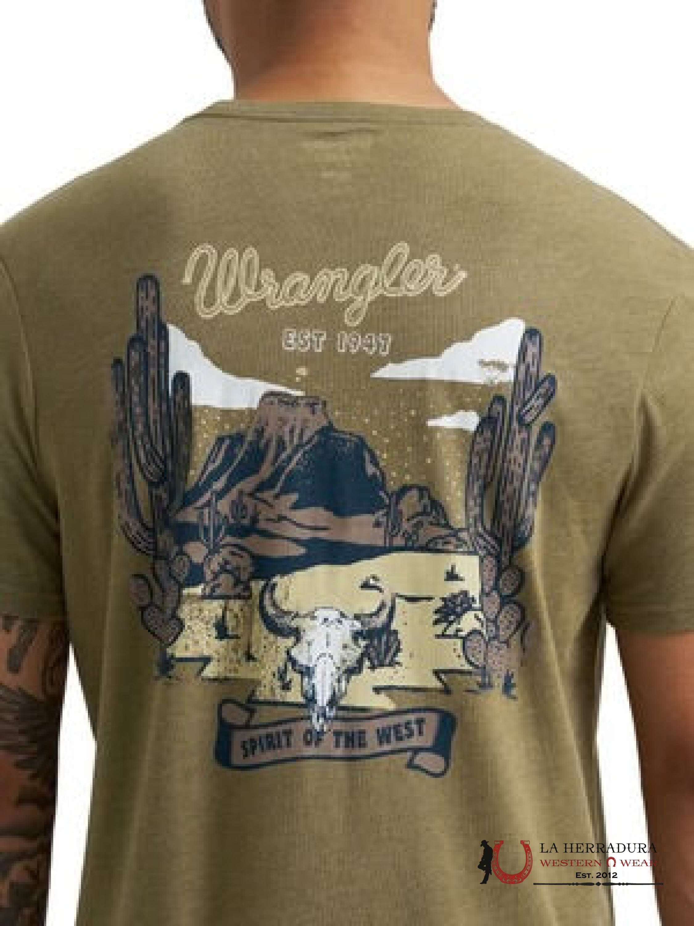 MEN’S WRANGLER SHIRT GREEN WITH PRINT ON THE BACK 112365651 ROPA HOMBRES