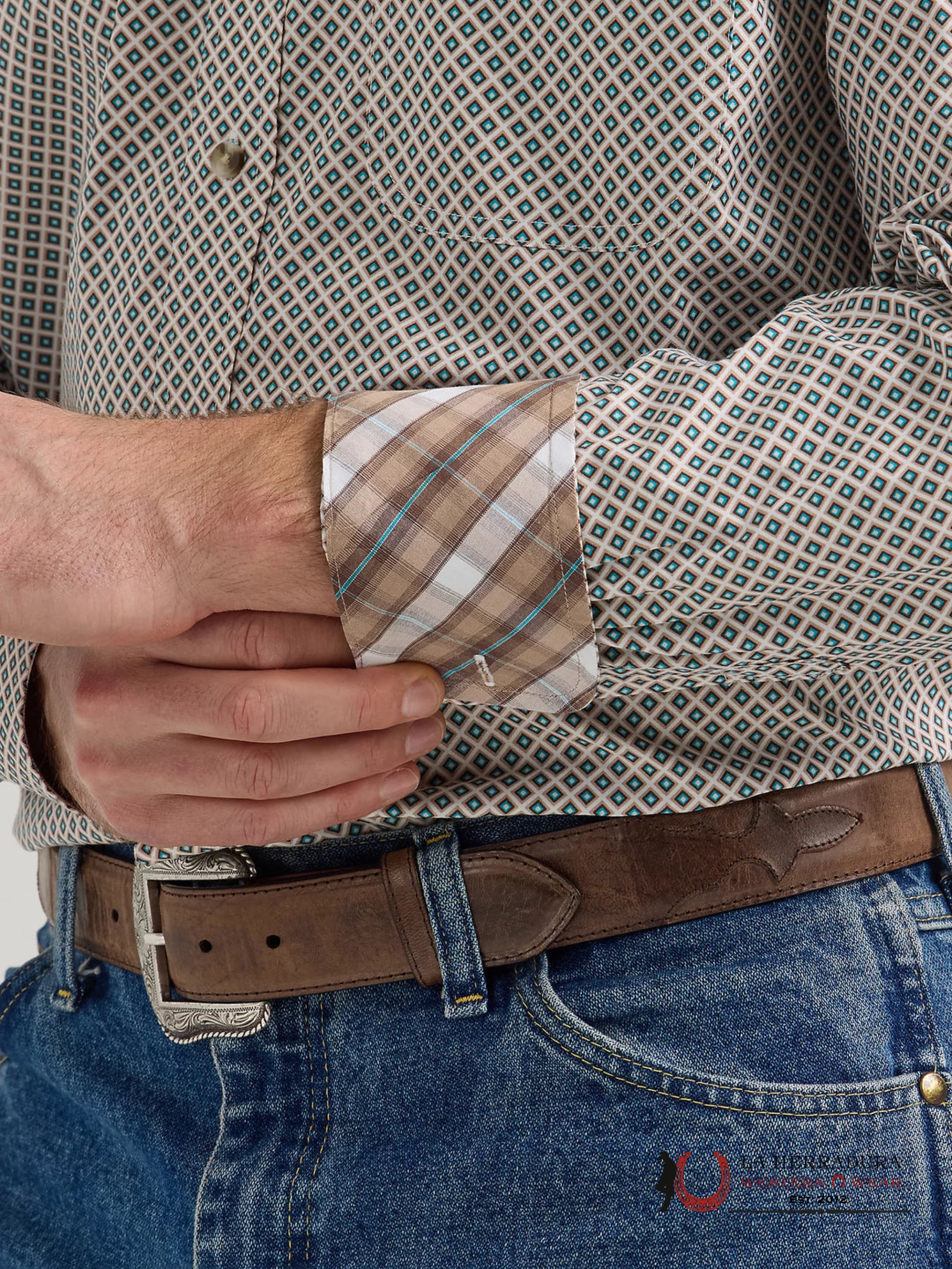 MENS WRANGLER SHIRT RELAXED FIT BROWN/GREEN 2714 ROPA HOMBRES