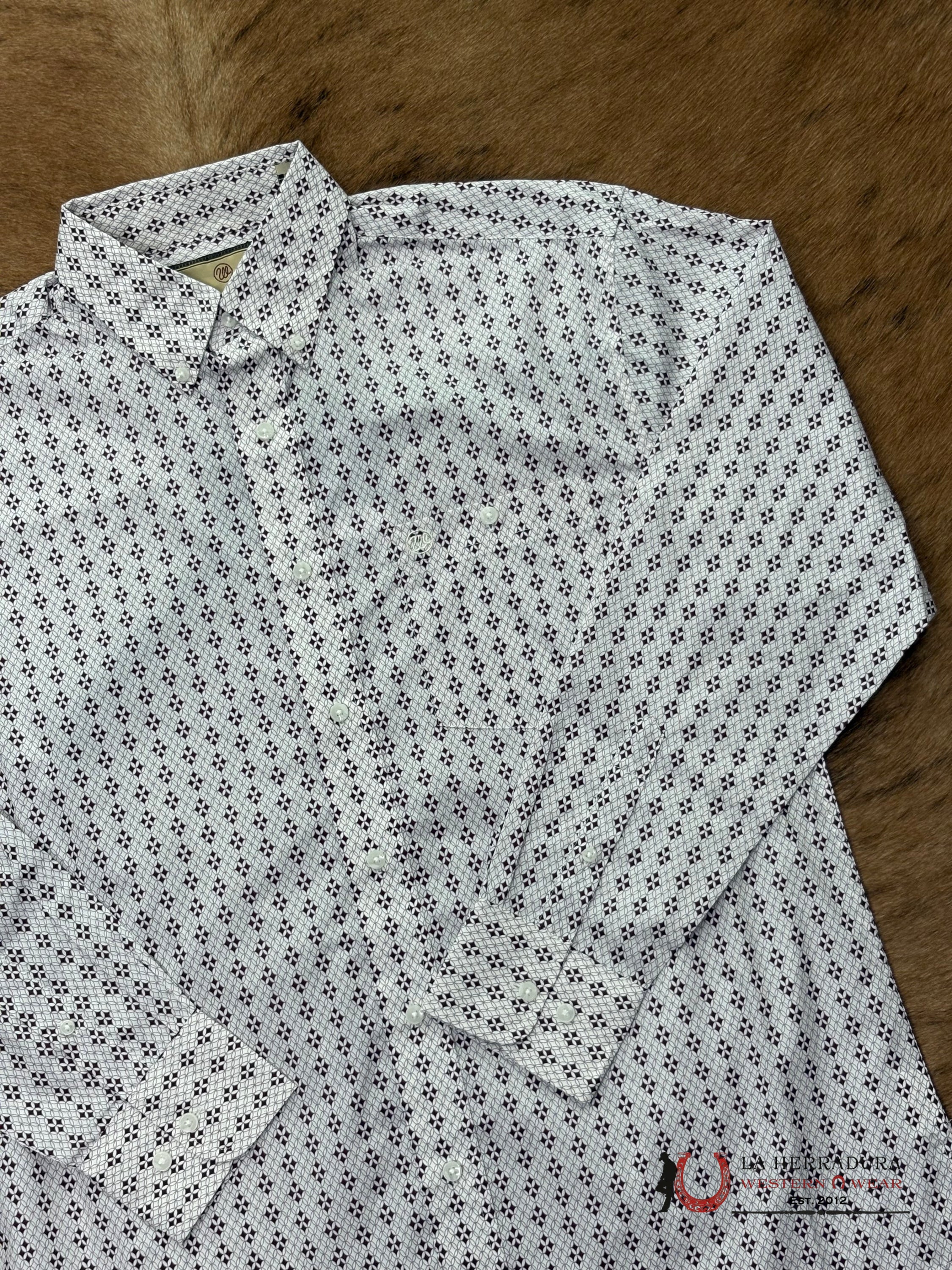 MEN’S WRANGLER WHITE/BURGUNDY RELAXED FIT- 112365859 ROPA HOMBRES