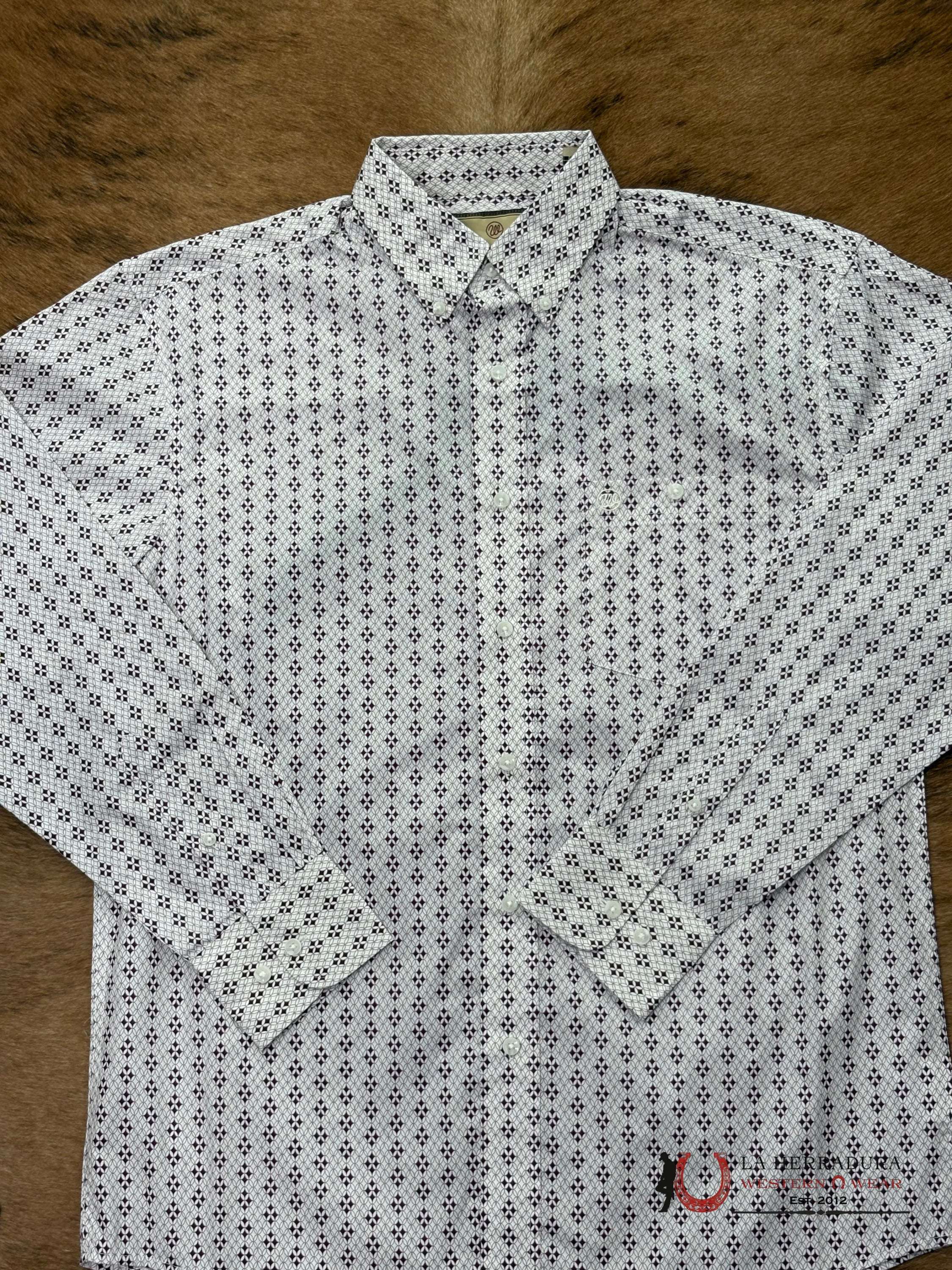 MEN’S WRANGLER WHITE/BURGUNDY RELAXED FIT- 112365859 ROPA HOMBRES