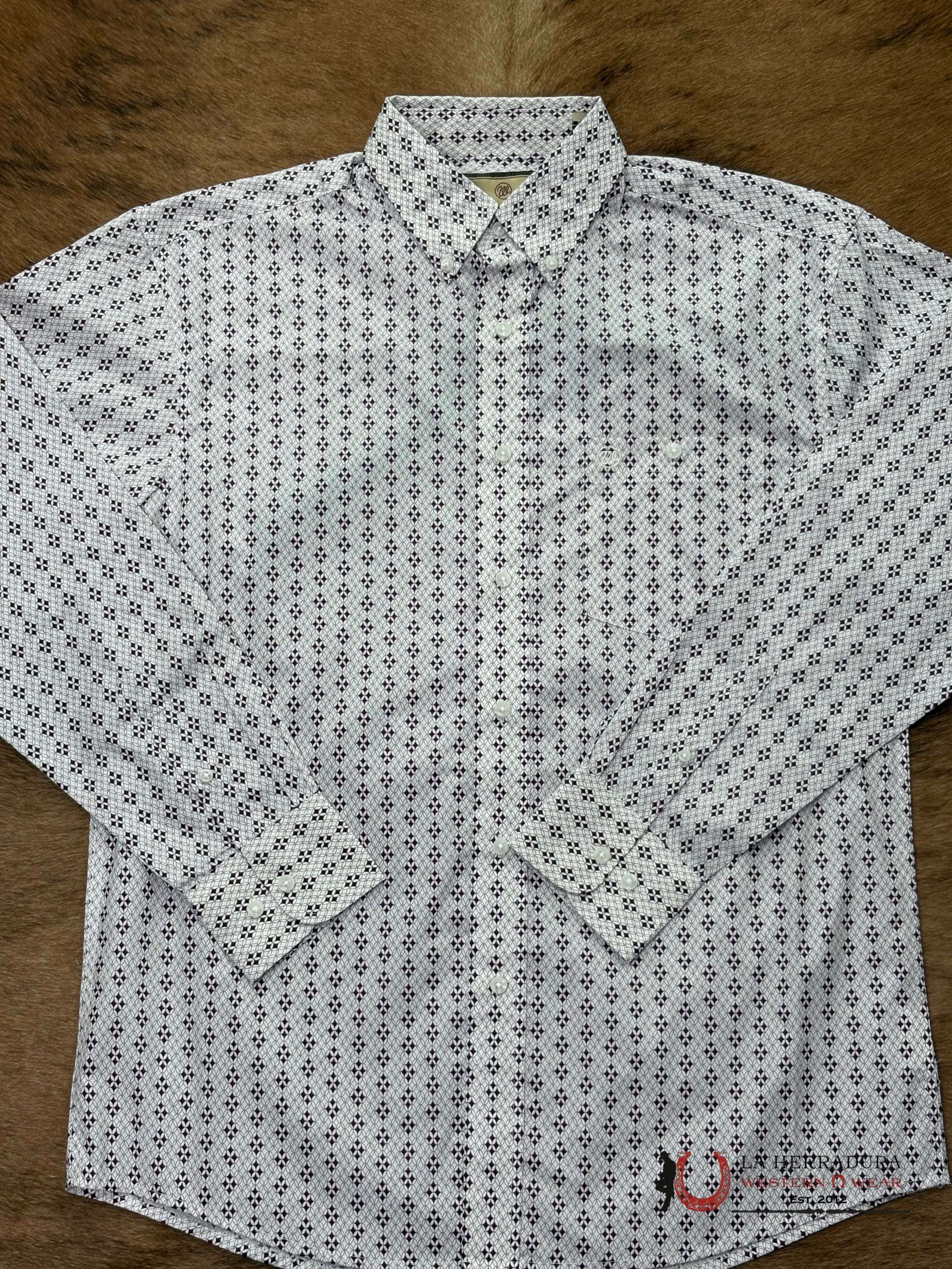 MEN’S WRANGLER WHITE/BURGUNDY RELAXED FIT- 112365859 ROPA HOMBRES