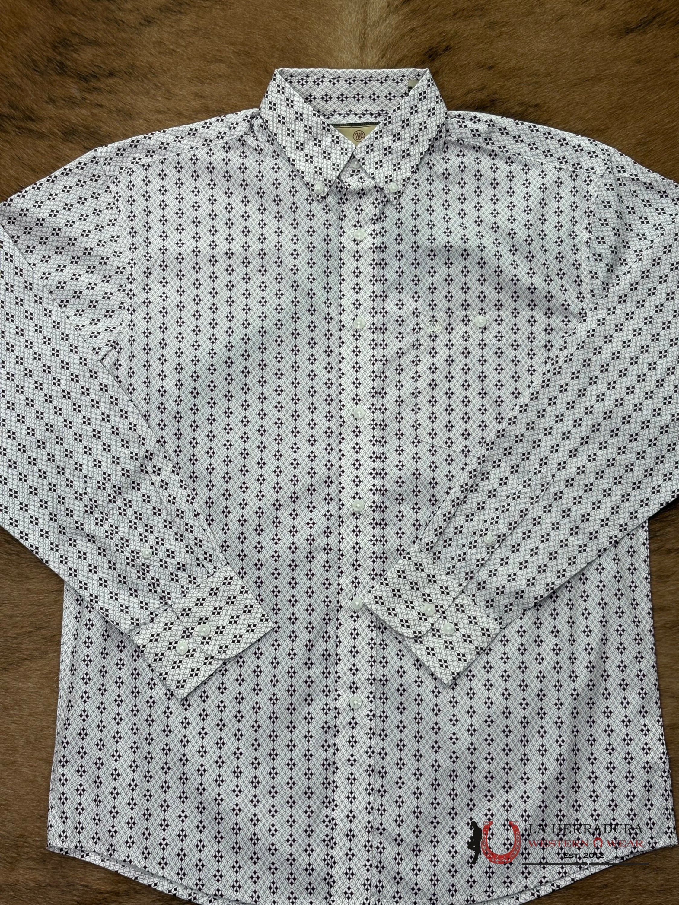 MEN’S WRANGLER WHITE/BURGUNDY RELAXED FIT- 112365859 ROPA HOMBRES