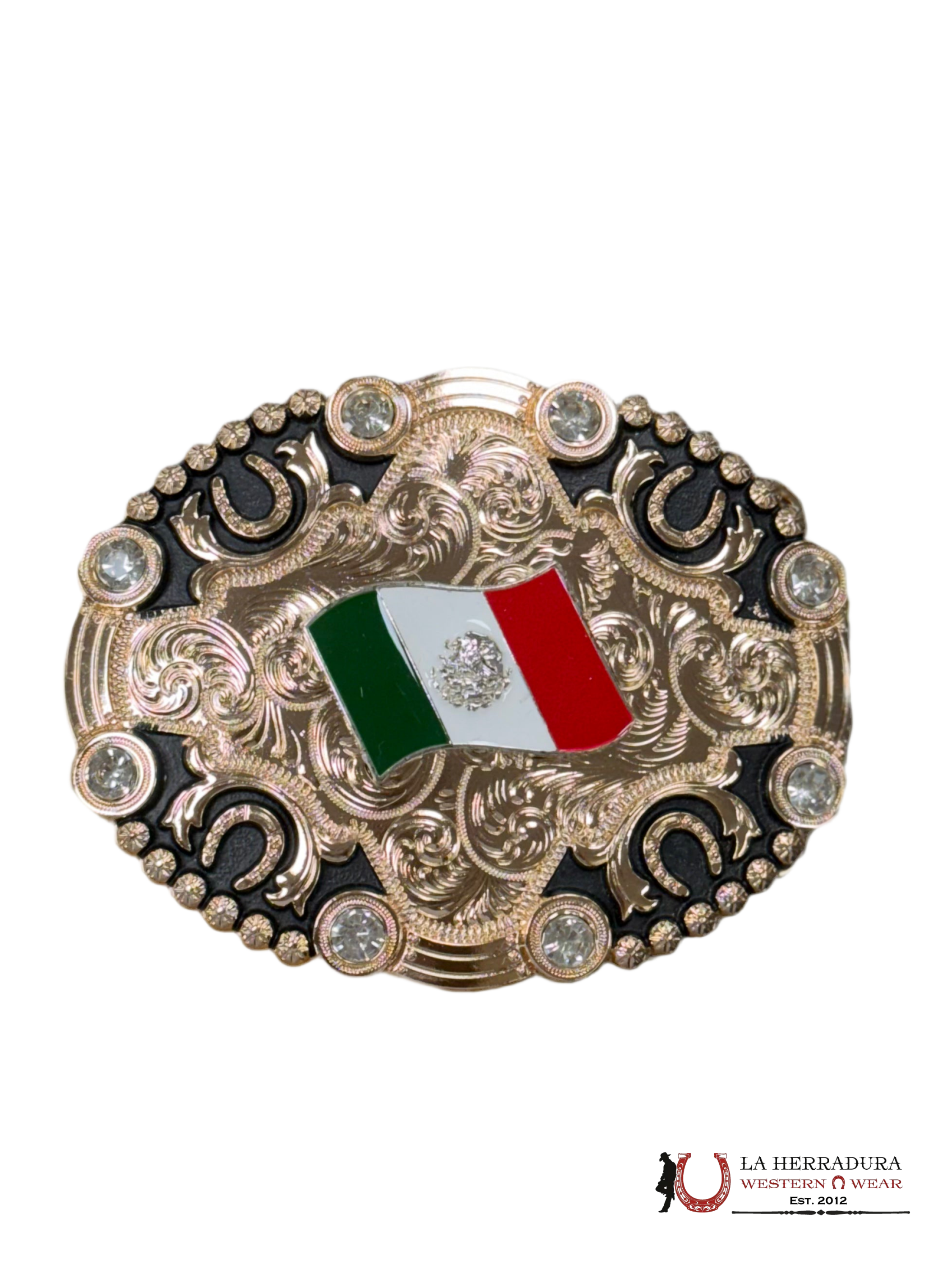 MEXICO FLAG ROSE GOLD ROUND BUCKLE ACCESORIOS