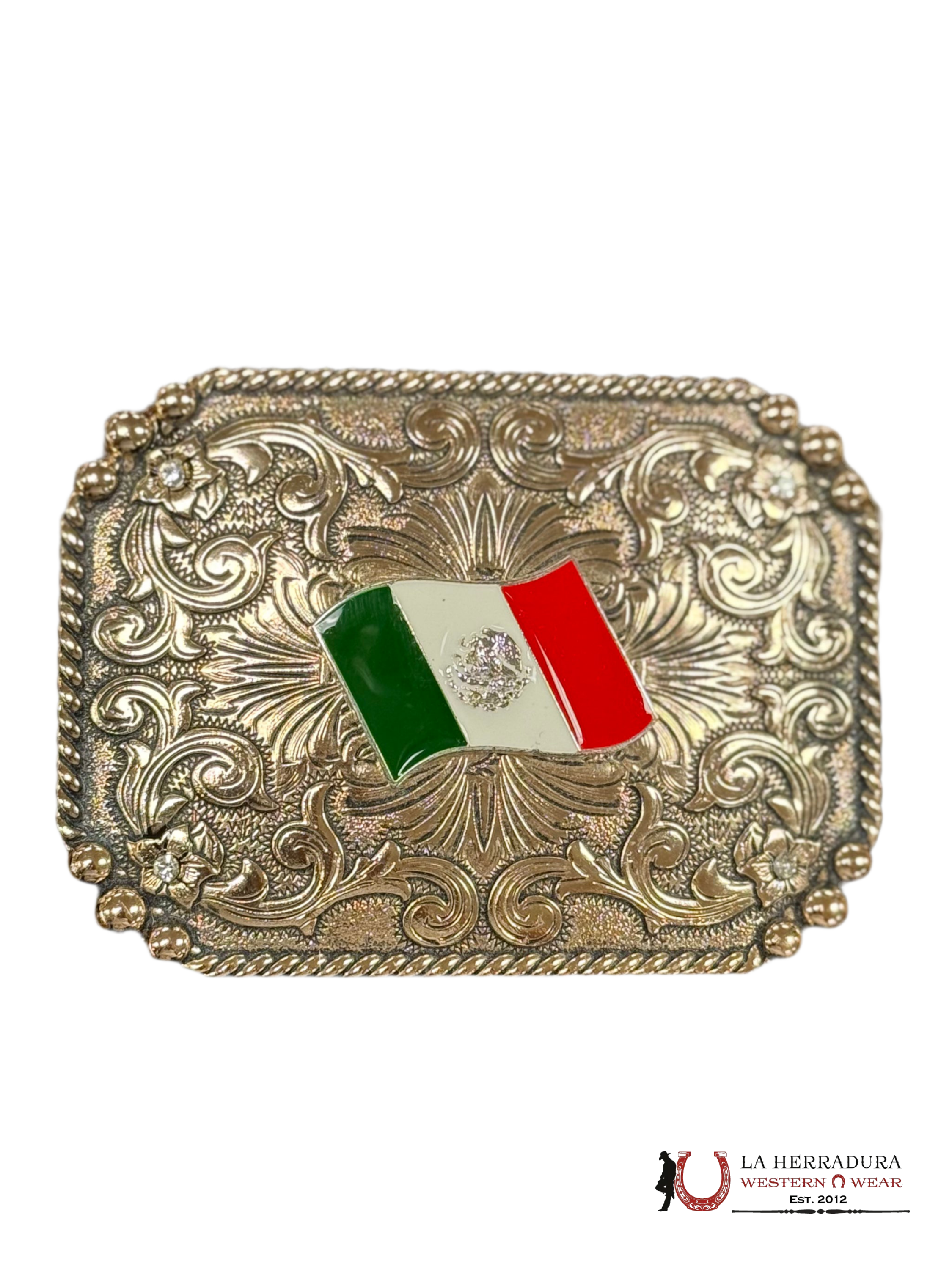 MEXICO FLORAL DETAILS GOLD SQUARE BUCKLE ACCESORIOS