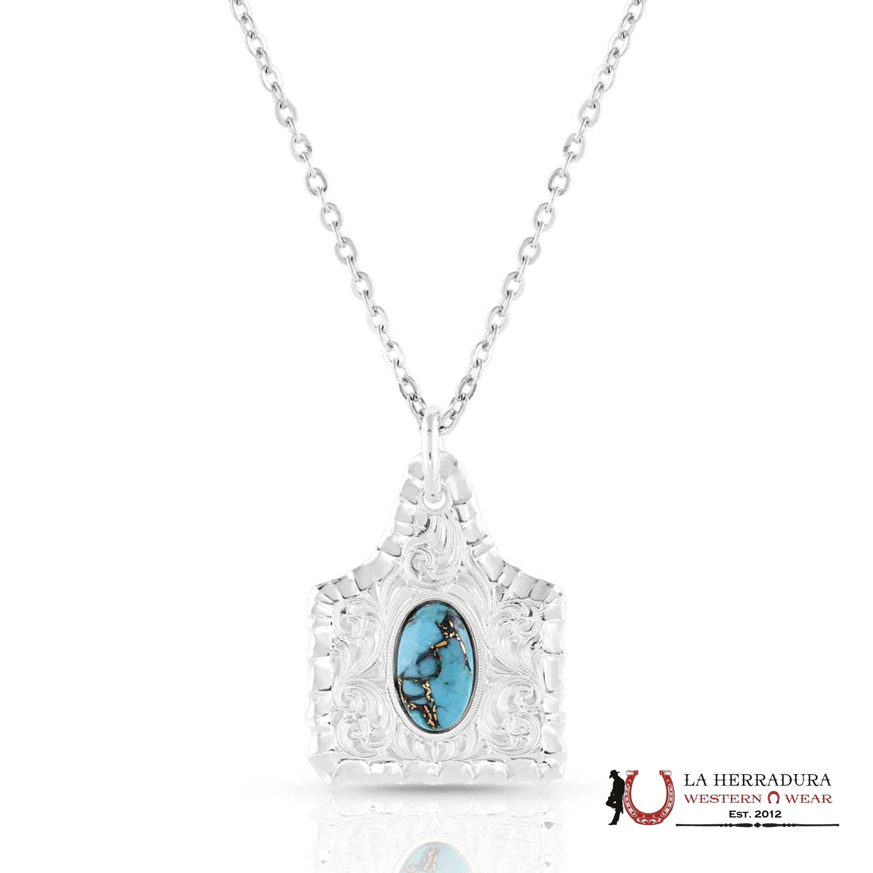 Montana Silversmith Chiseled Cow Tag Turquoise Necklace